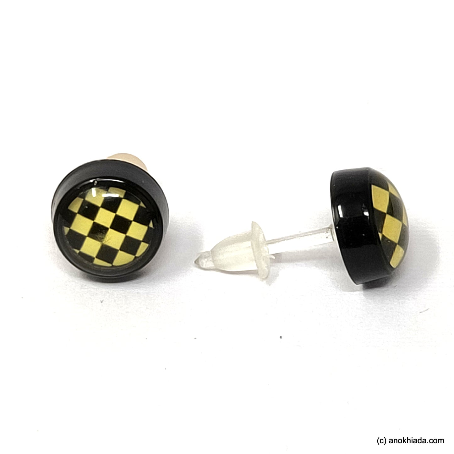 Anokhi Ada Check Box Design Small Plastic Stud Earrings for Girls ( AR-17h)