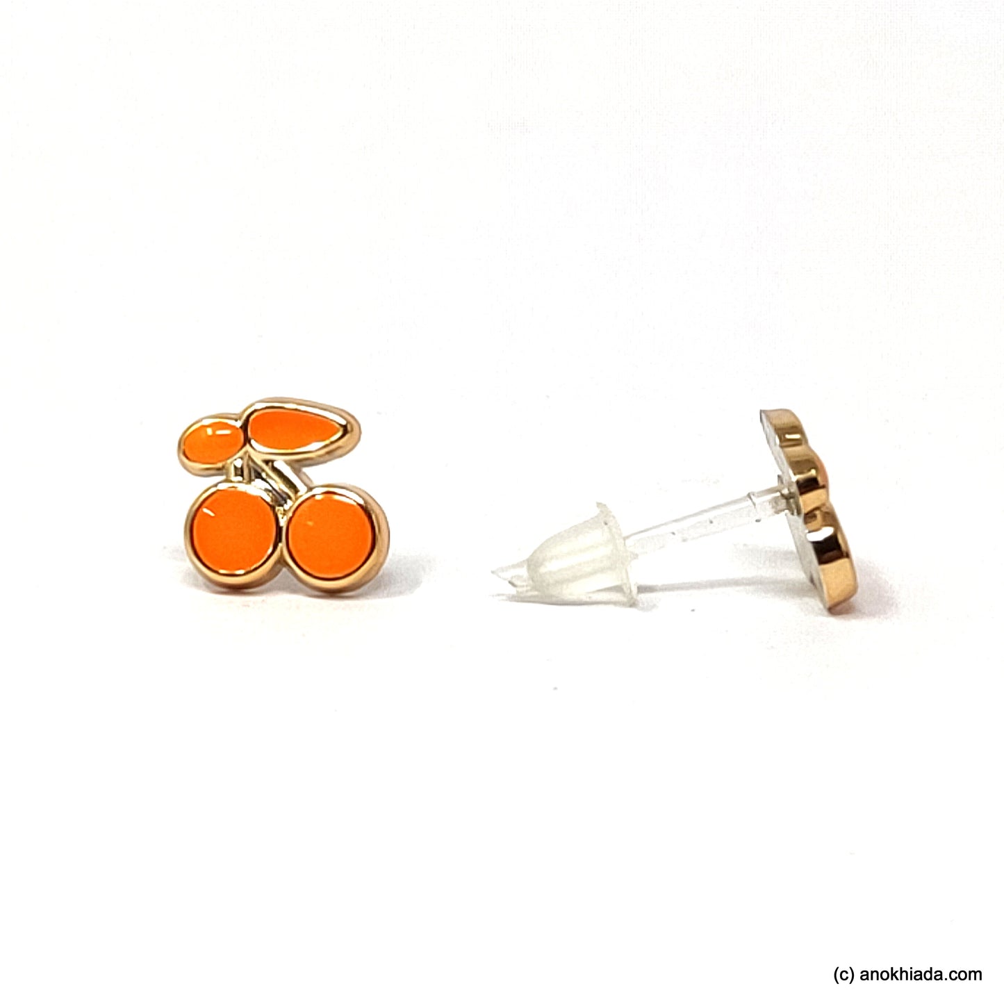 Anokhi Ada Orange Cherry Design Small Plastic Stud Earrings for Girls ( AR-18c)