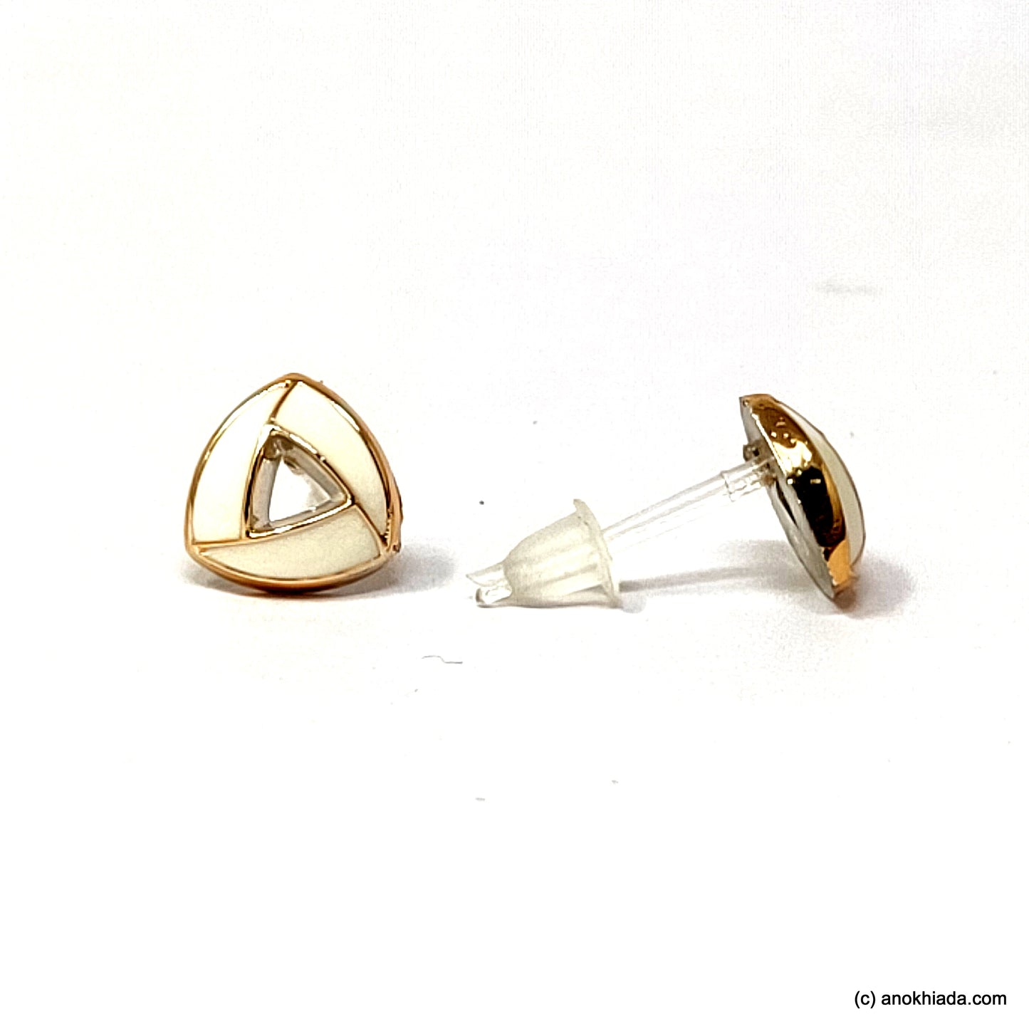 Anokhi Ada White Triangular Design Small Plastic Stud Earrings for Girls ( AR-18h)