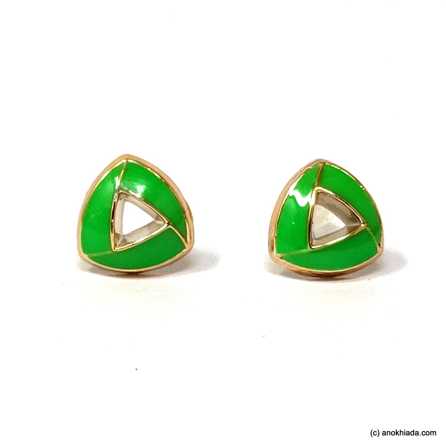 Anokhi Ada Green Triangular Design Small Plastic Stud Earrings for Girls ( AR-18i)