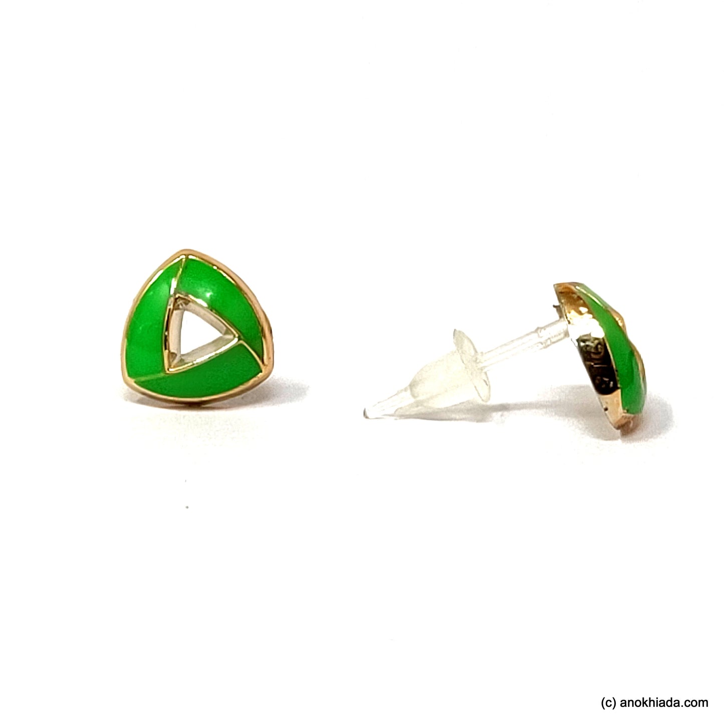 Anokhi Ada Green Triangular Design Small Plastic Stud Earrings for Girls ( AR-18i)