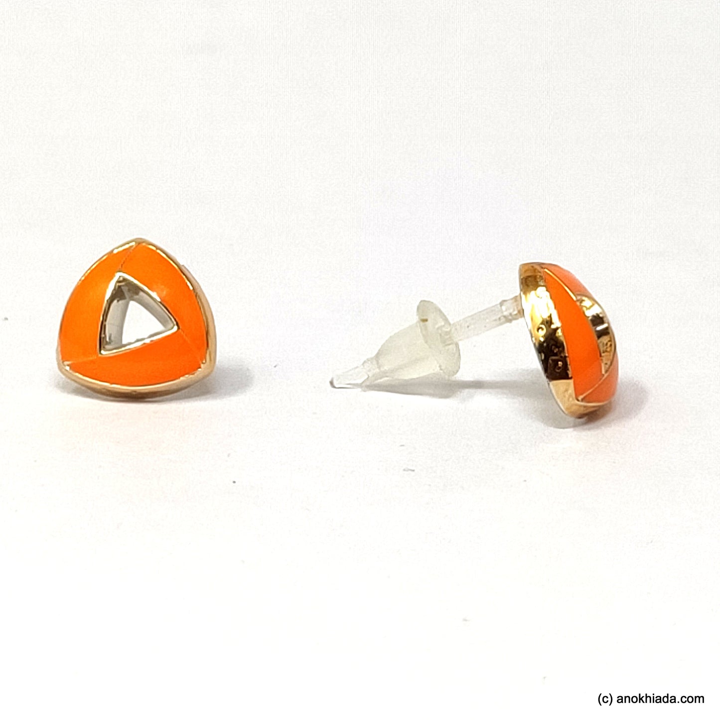 Anokhi Ada Orange Triangular Design Small Plastic Stud Earrings for Girls ( AR-18j)
