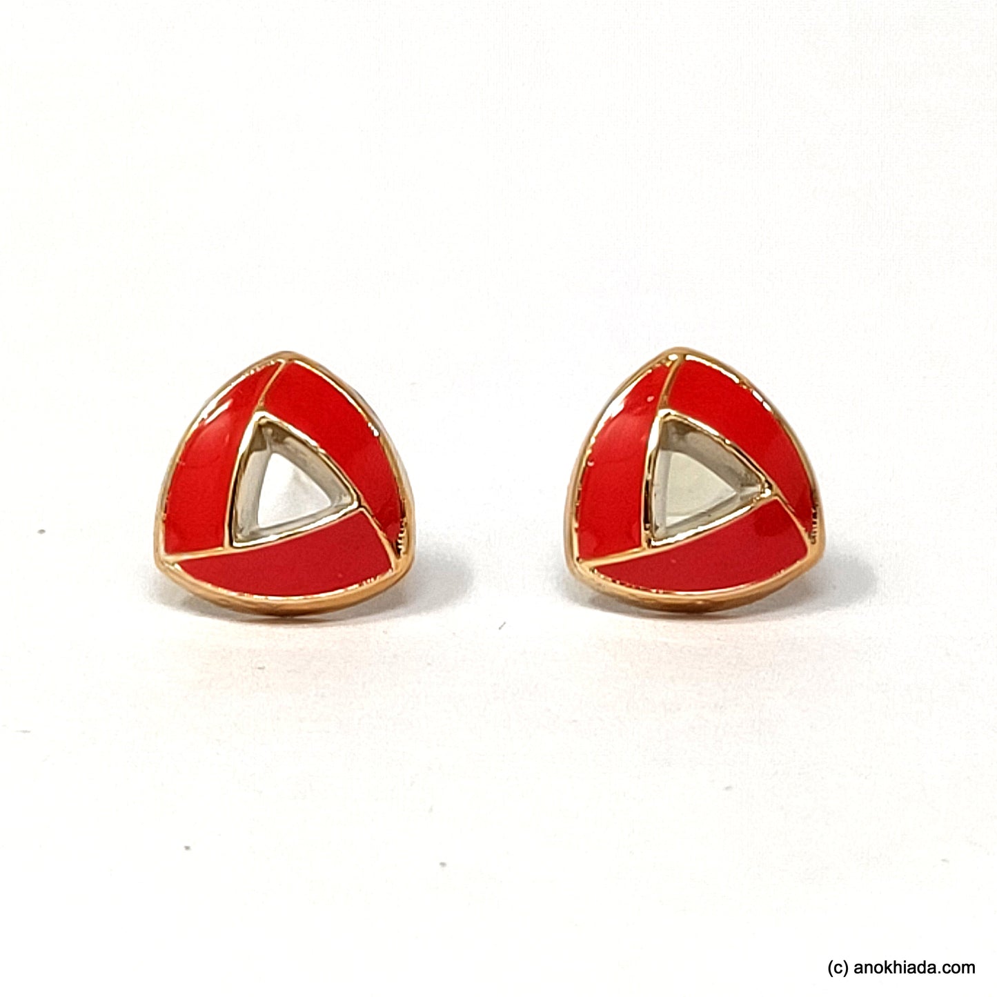 Anokhi Ada Red Triangular Design Small Plastic Stud Earrings for Girls ( AR-18l)