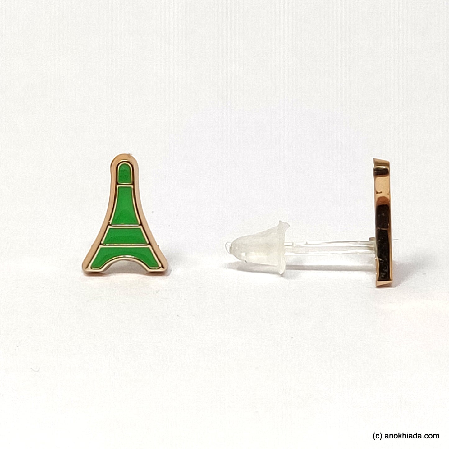 Anokhi Ada Green Eiffel Tower Shaped Small Plastic Stud Earrings for Girls ( AR-18s)