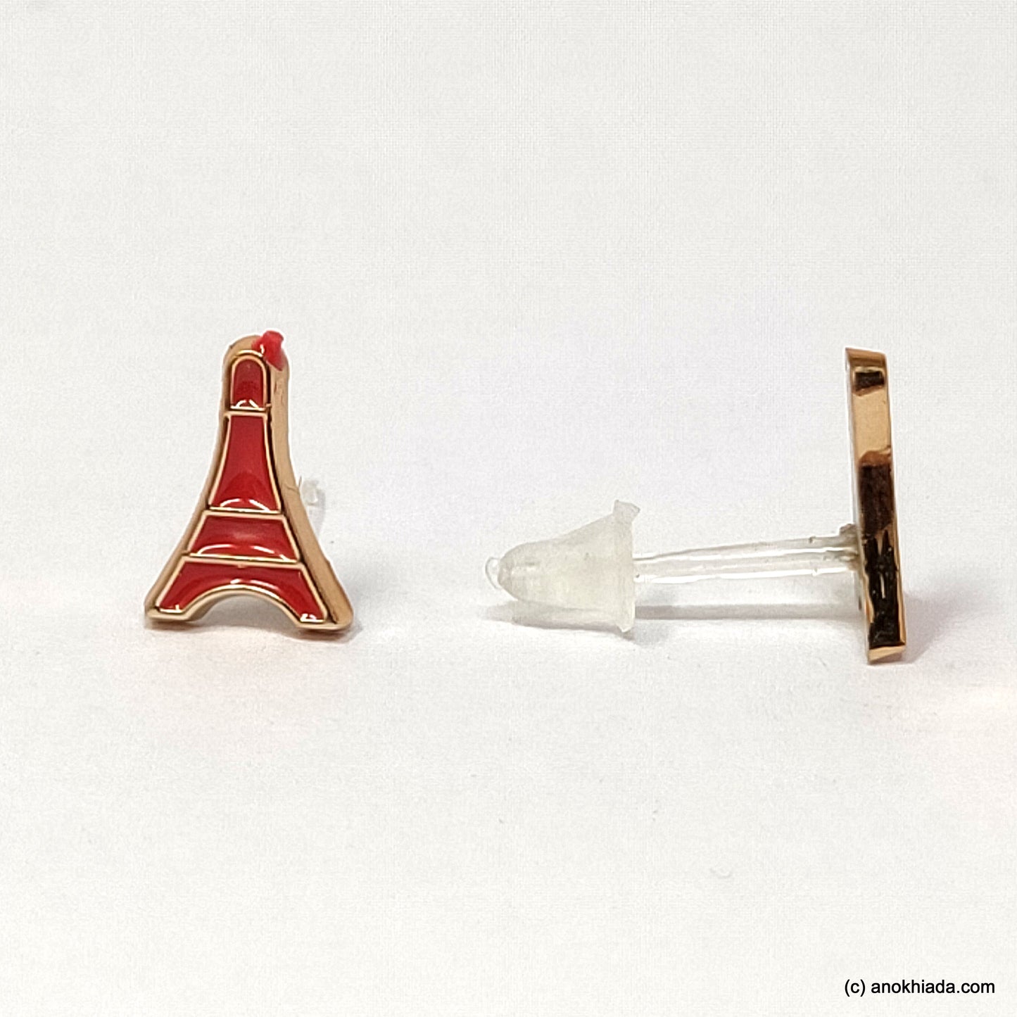 Anokhi Ada Red Eiffel Tower Shaped Small Plastic Stud Earrings for Girls ( AR-18t)