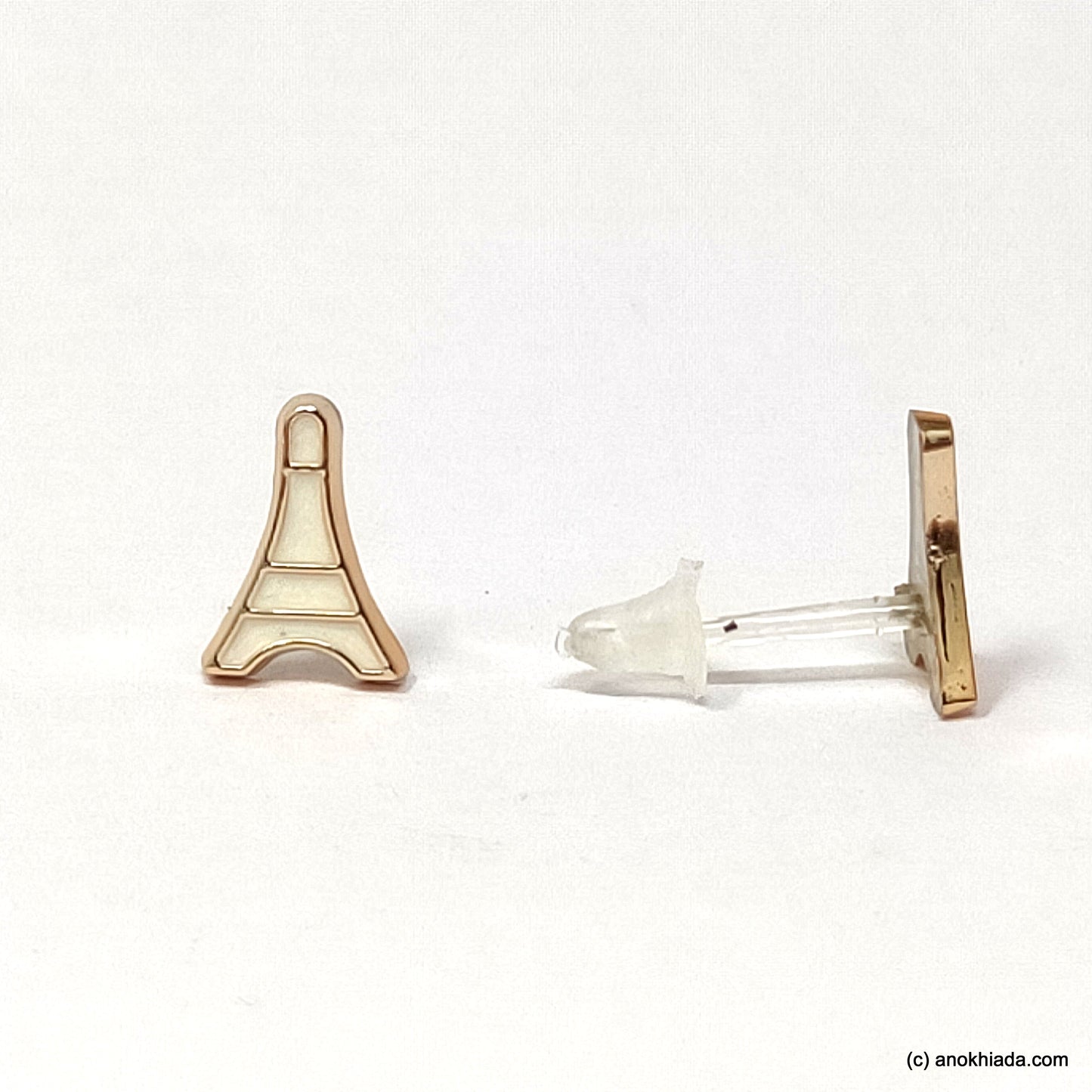Anokhi Ada White Eiffel Tower Shaped Small Plastic Stud Earrings for Girls ( AR-18u)