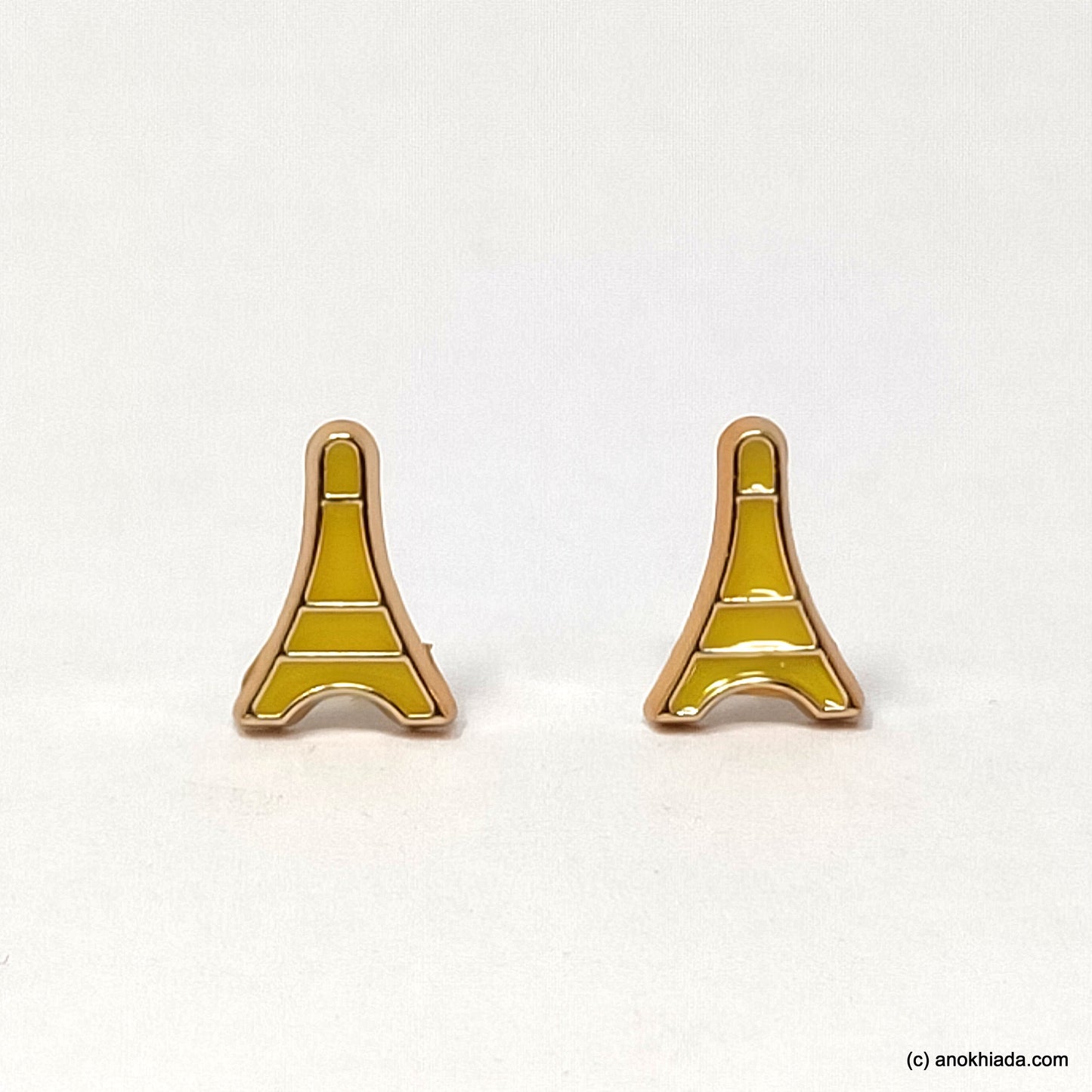 Anokhi Ada Yellow Eiffel Tower Shaped Small Plastic Stud Earrings for Girls ( AR-18v)