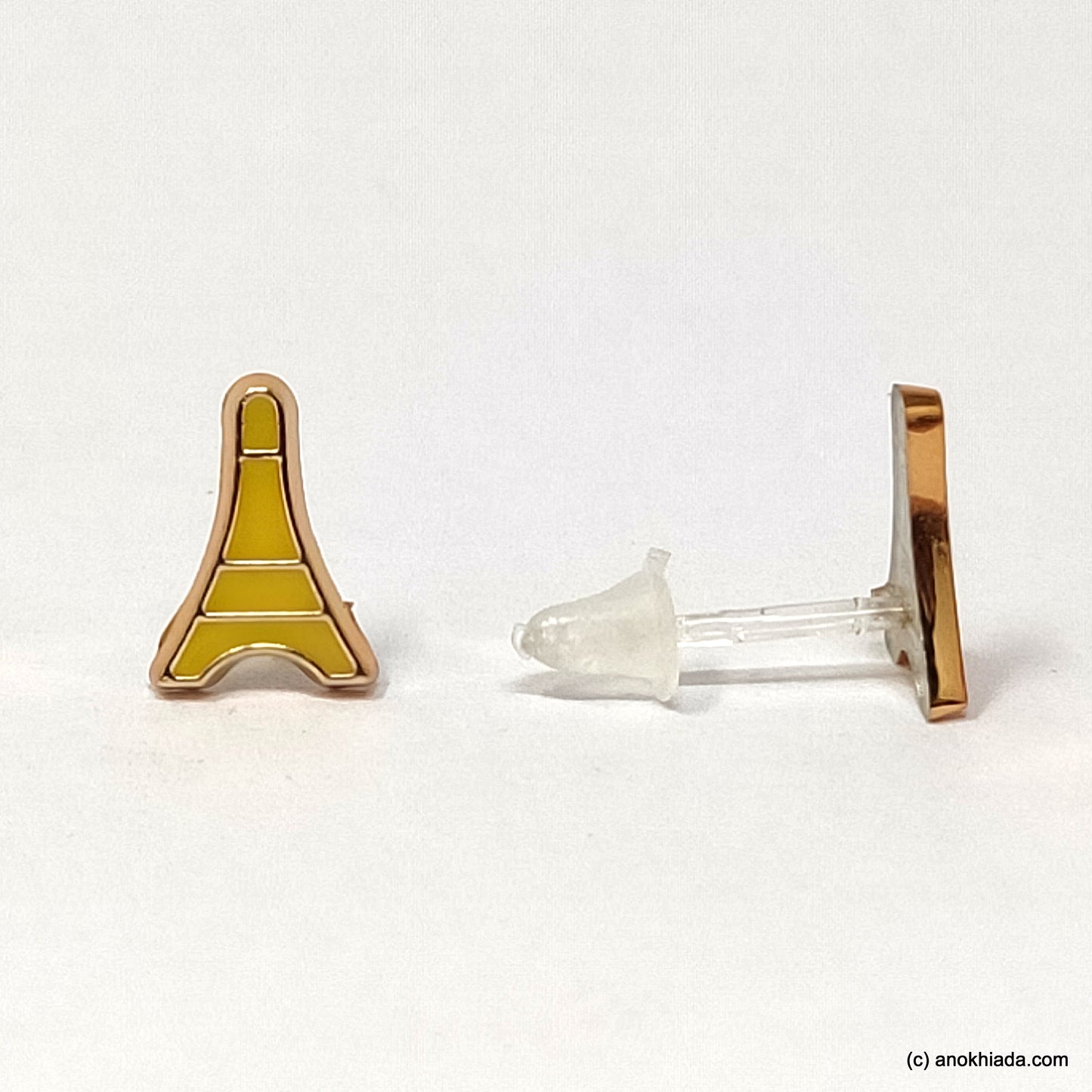 Anokhi Ada Yellow Eiffel Tower Shaped Small Plastic Stud Earrings for Girls ( AR-18v)