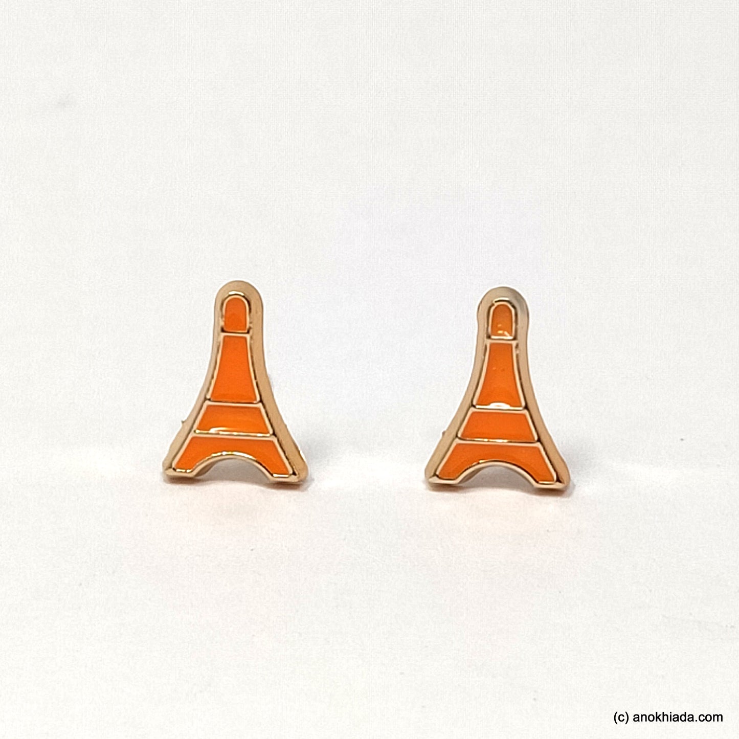 Anokhi Ada Orange Eiffel Tower Shaped Small Plastic Stud Earrings for Girls ( AR-18w)