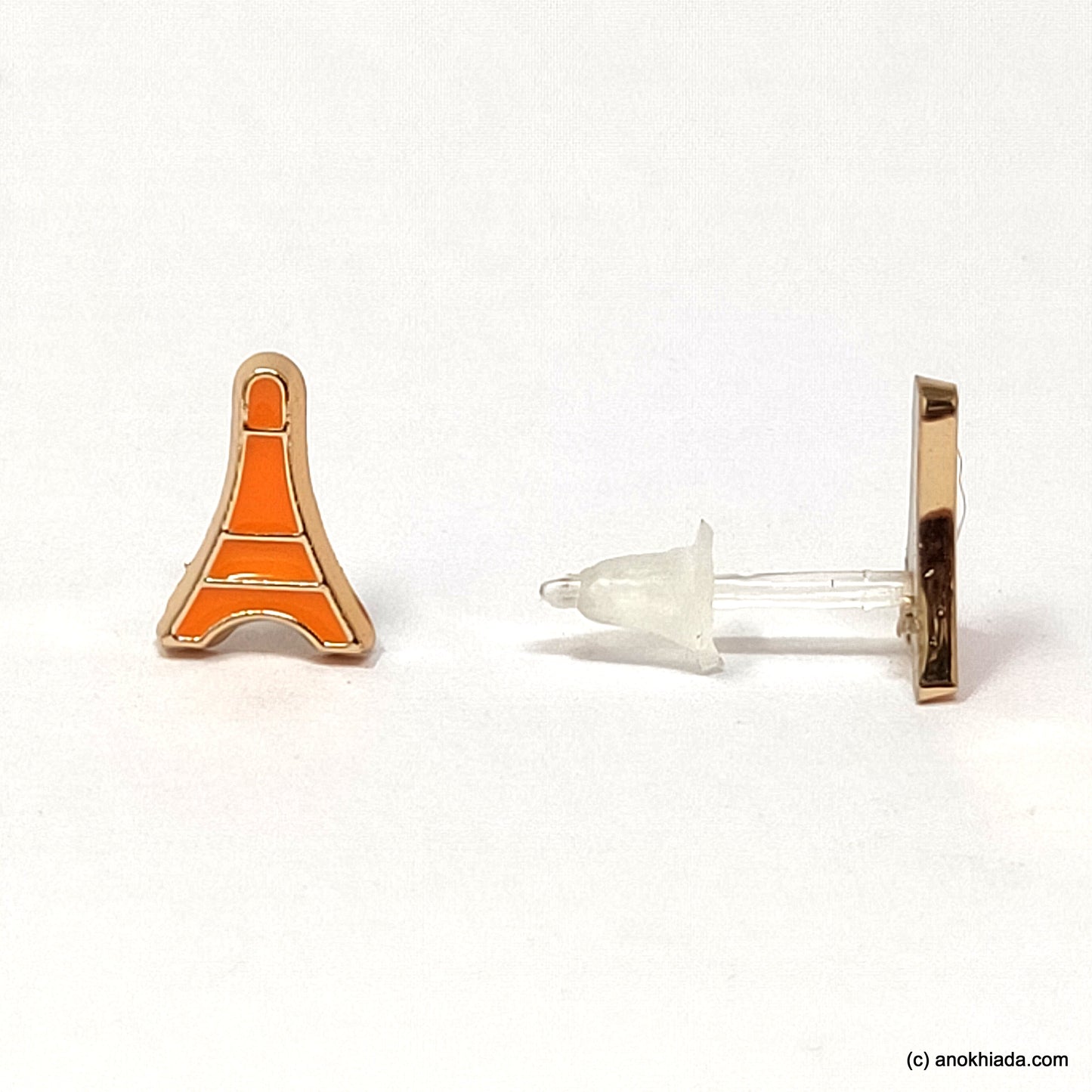 Anokhi Ada Orange Eiffel Tower Shaped Small Plastic Stud Earrings for Girls ( AR-18w)