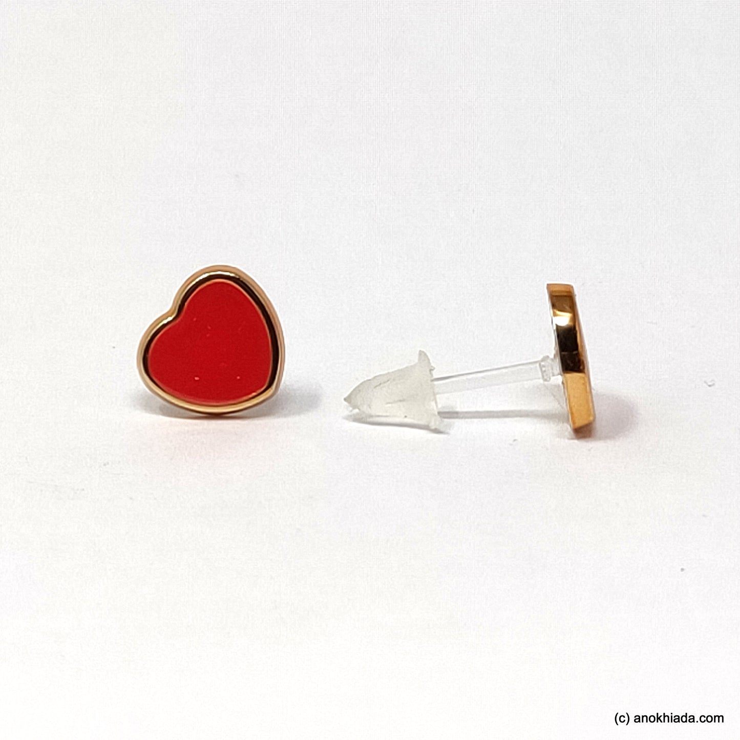 Anokhi Ada Red Heart Shaped Small Plastic Stud Earrings for Girls ( AR-19a)