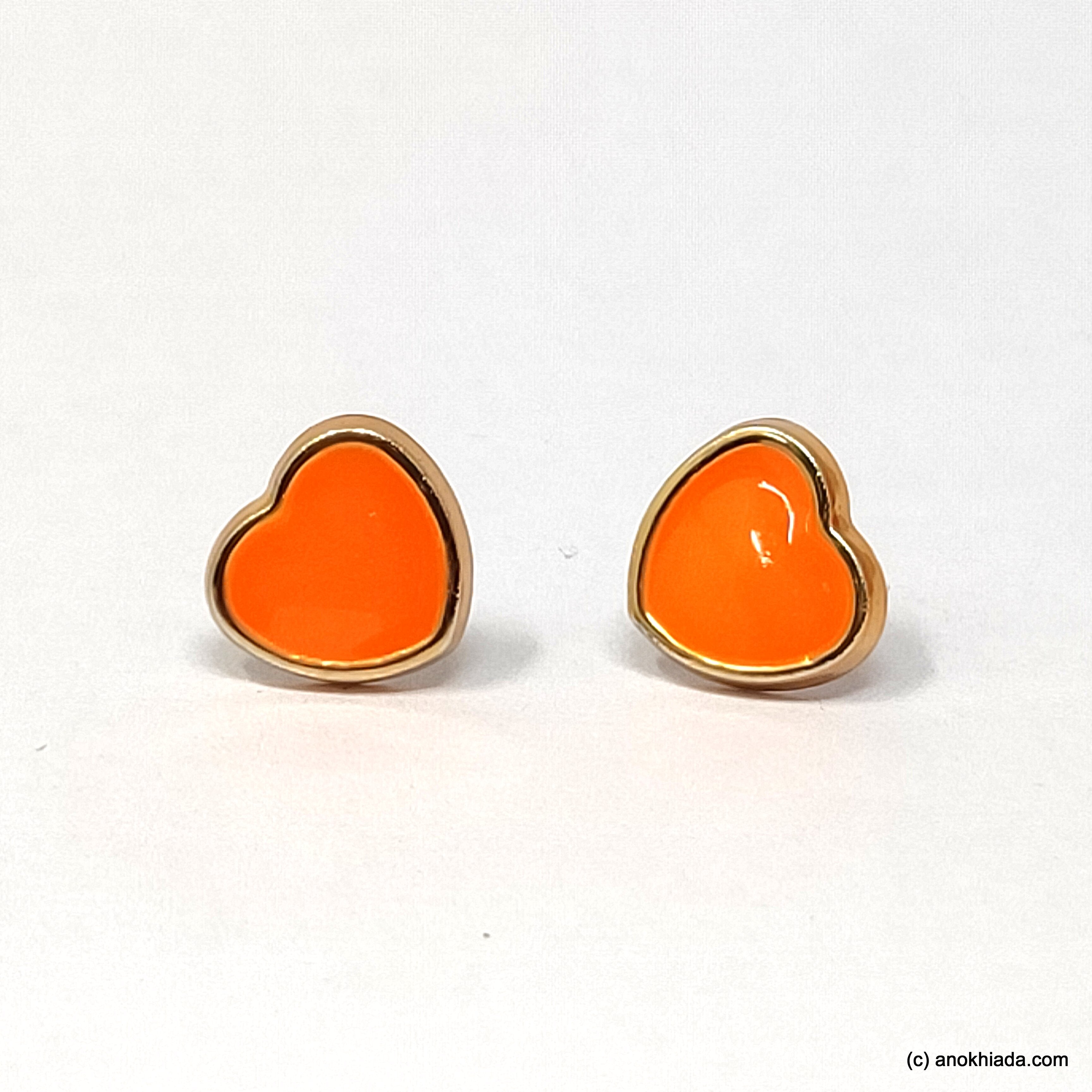 Anokhi Ada Orange Heart Shaped Small Plastic Stud Earrings for