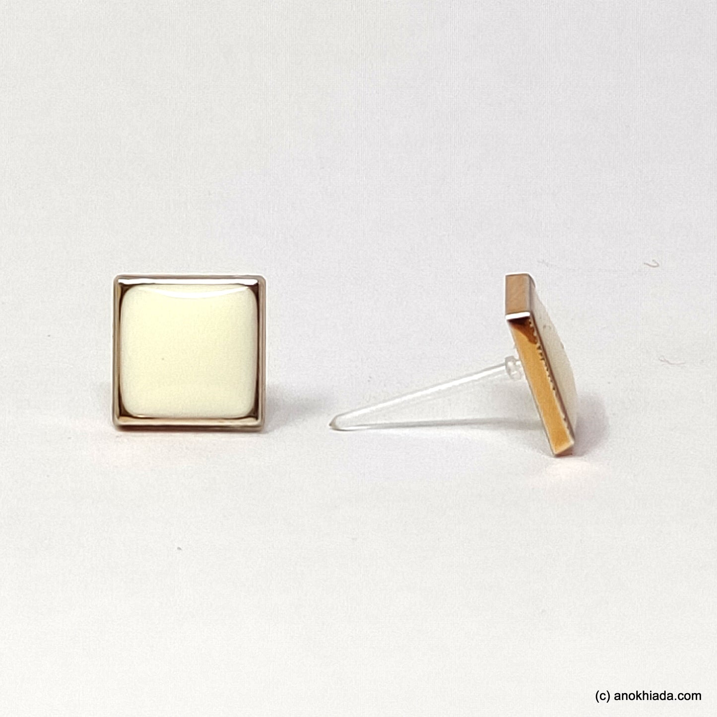 Anokhi Ada White Square Shaped Small Plastic Stud Earrings for Girls ( AR-19h)