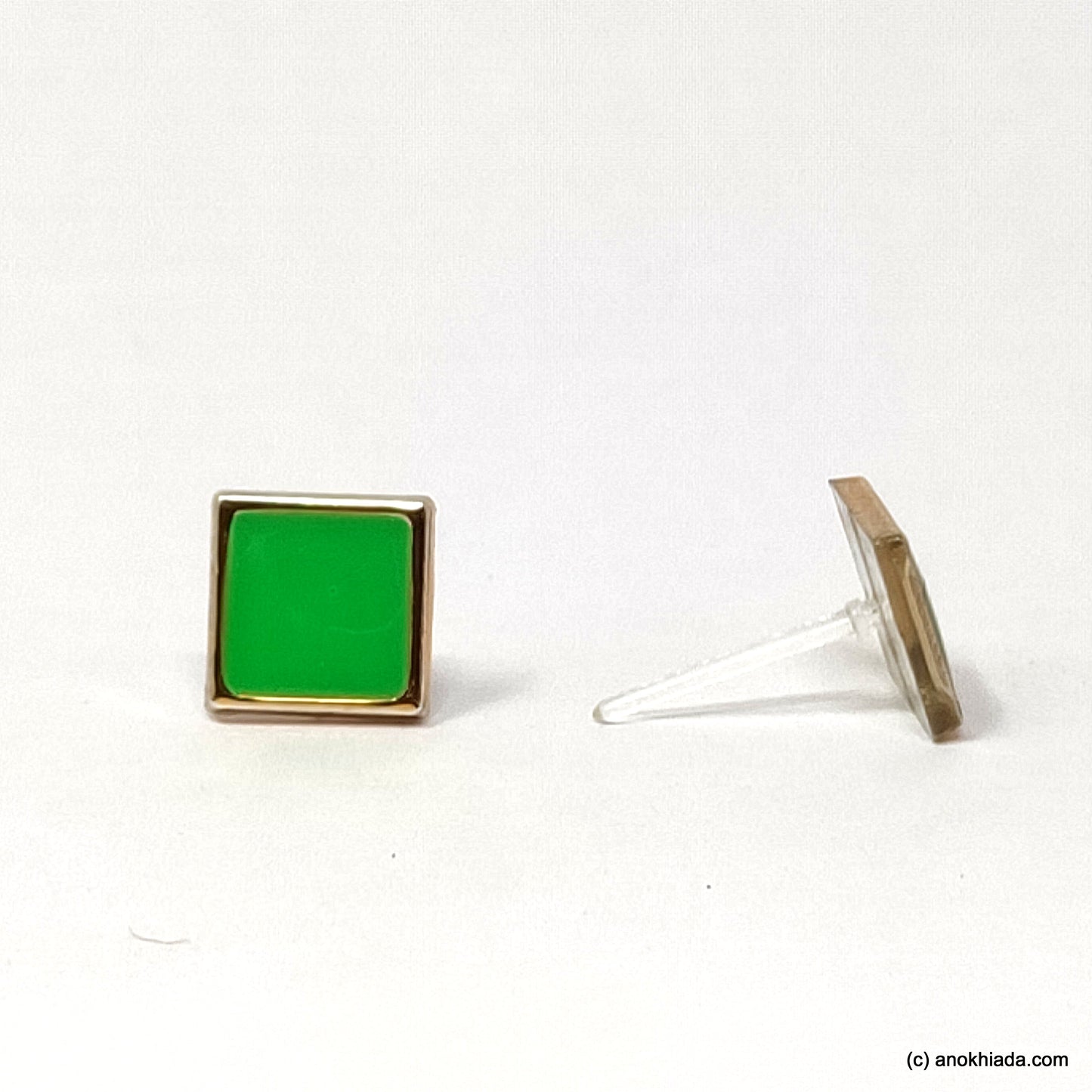 Anokhi Ada Green Square Shaped Small Plastic Stud Earrings for Girls ( AR-19i)