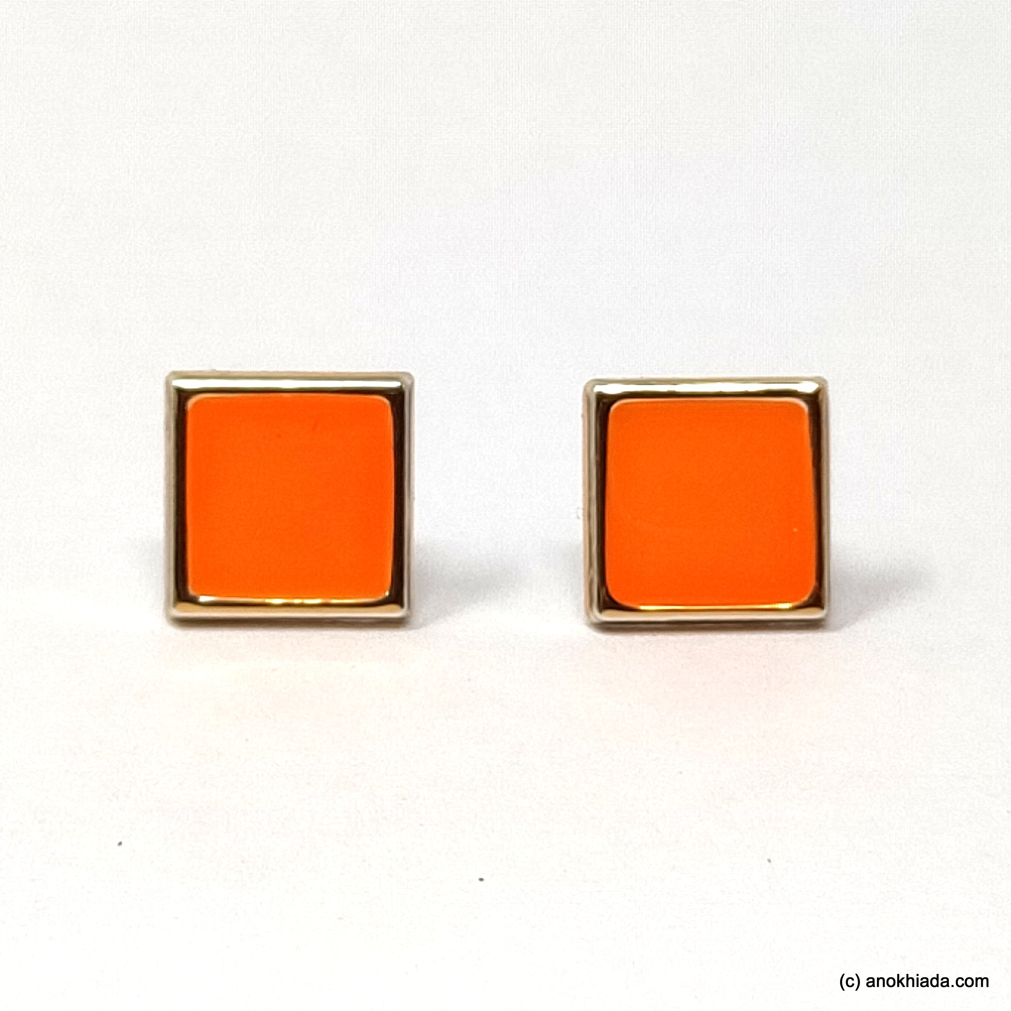 Anokhi Ada Orange Square Shaped Small Plastic Stud Earrings for