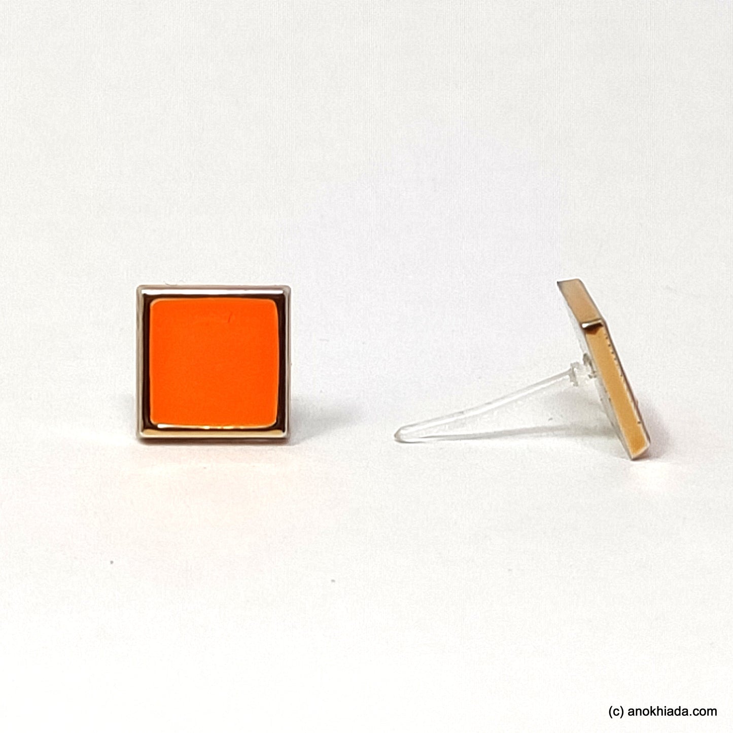 Anokhi Ada Orange Square Shaped Small Plastic Stud Earrings for Girls ( AR-19j)