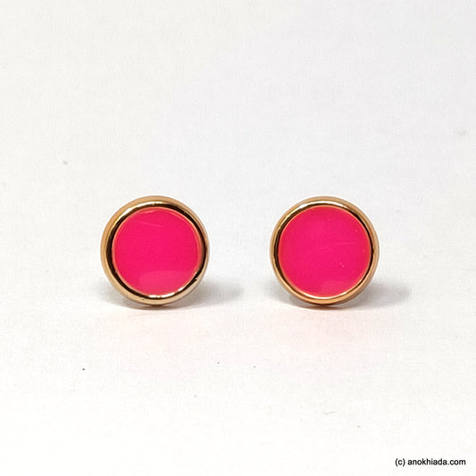 Anokhi Ada Pink Round Small Plastic Stud Earrings for Girls ( AR-20b)