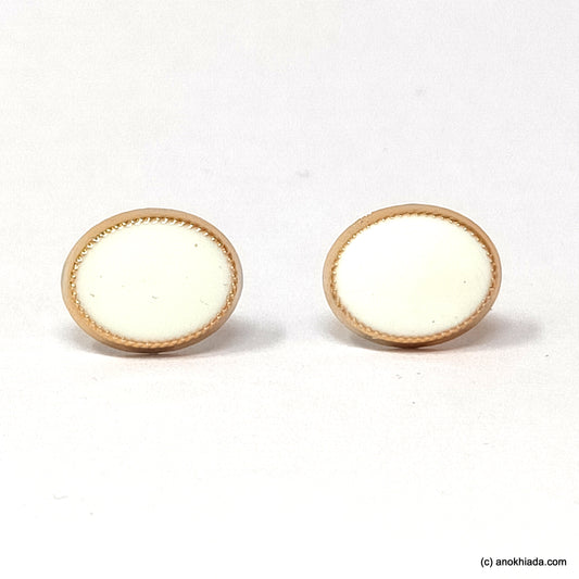 Anokhi Ada White Oval Small Plastic Stud Earrings for Girls ( AR-20d)