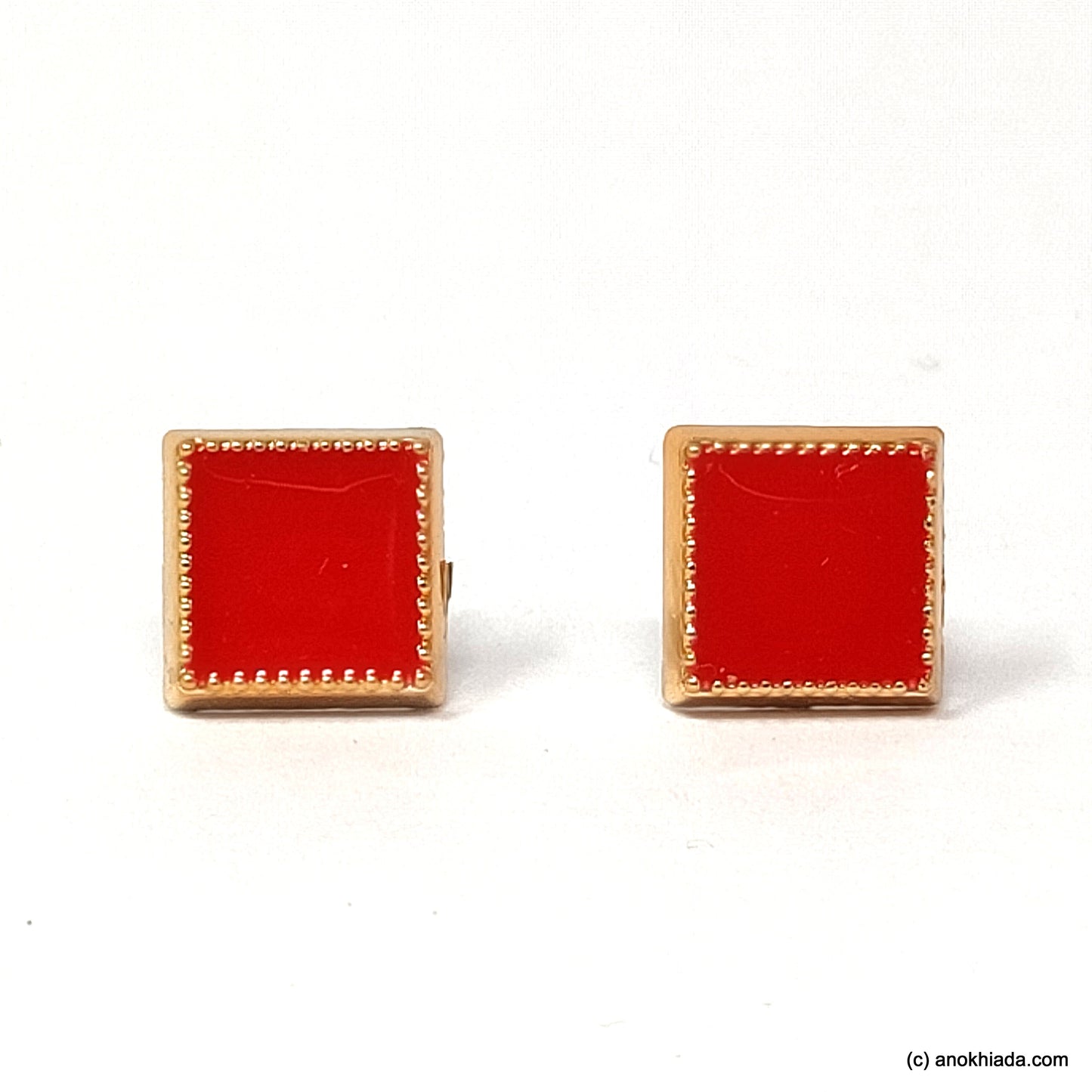 Anokhi Ada Red Square Shaped Small Plastic Stud Earrings for Girls ( AR-20j)