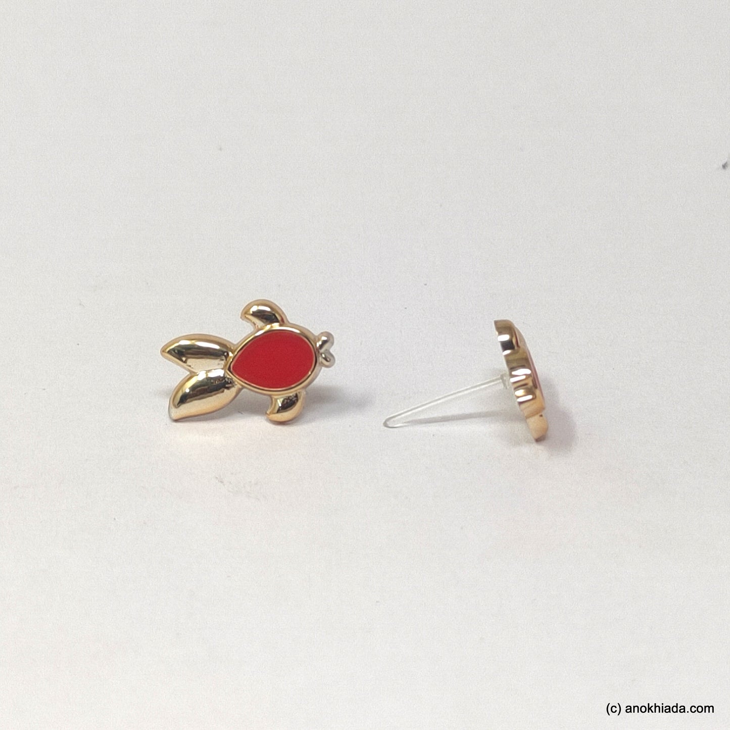Anokhi Ada Red Small Turtle Plastic Stud Earrings for Girls (AR-22m)