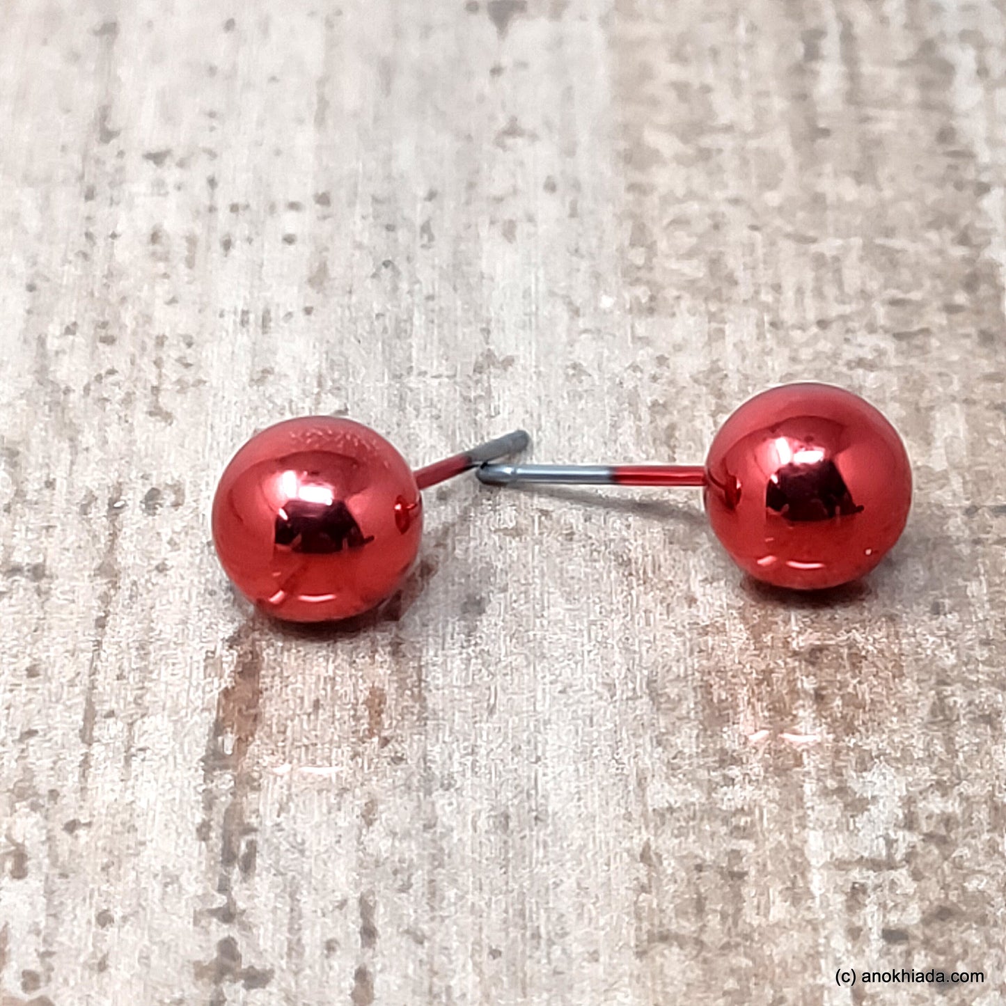 Anokhi Ada Round Small Plastic Stud Earrings for Girls ( Red, AR-23f)