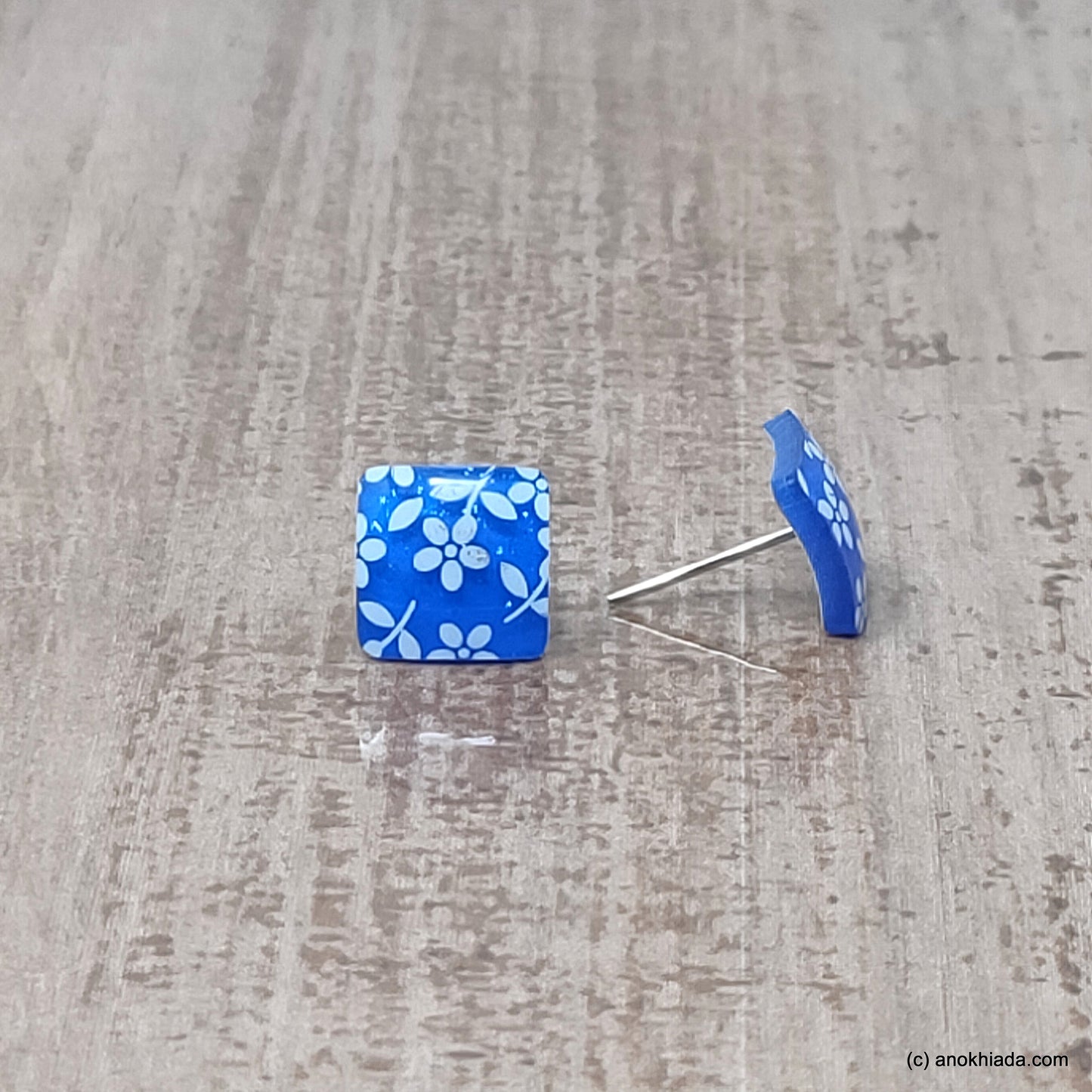 Anokhi Ada Small Square Plastic Stud Earrings for Girls ( Blue, AR-28d )