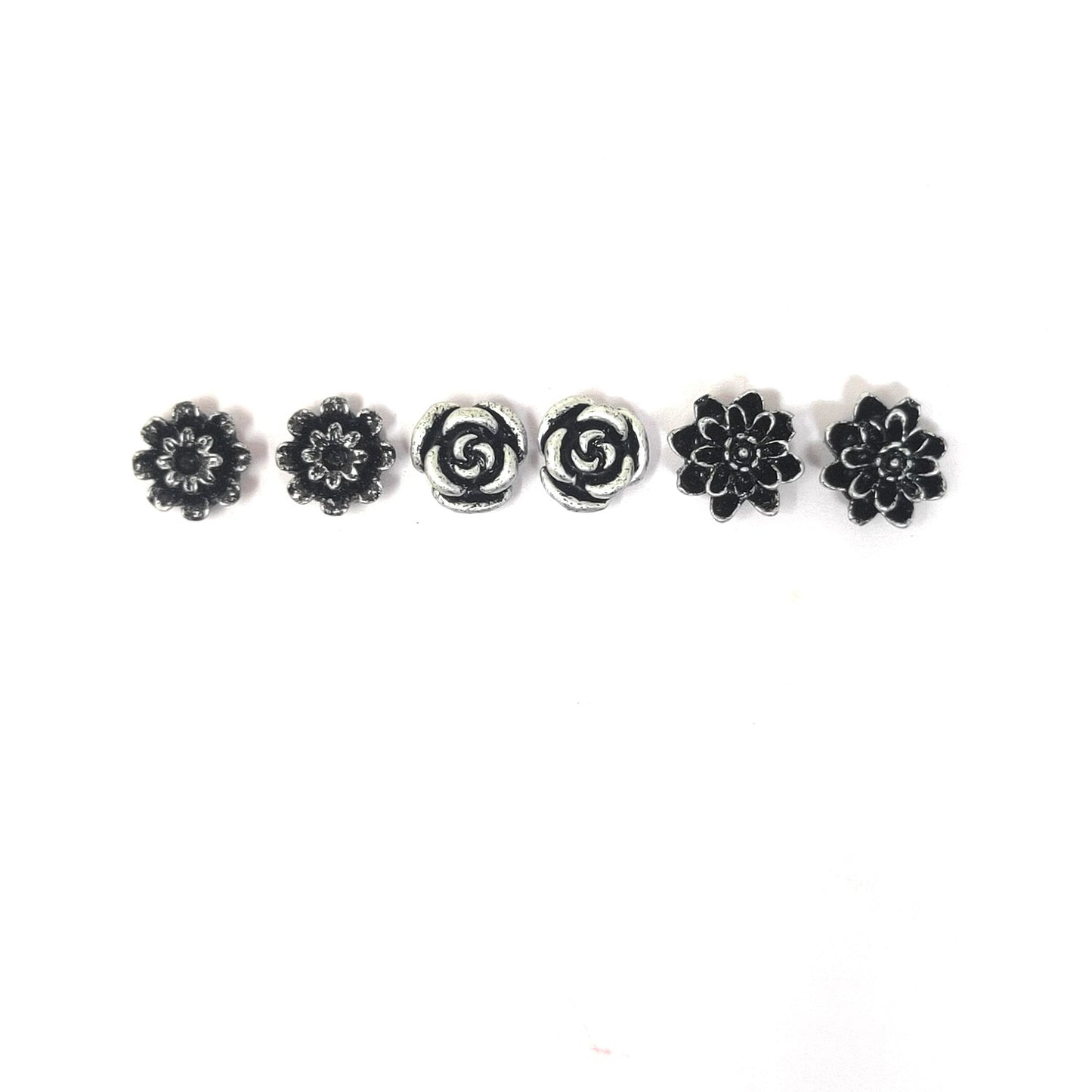 Anokhi Ada Floral Stud Earrings Combo of Three for Girls ( Silver, AS-03)