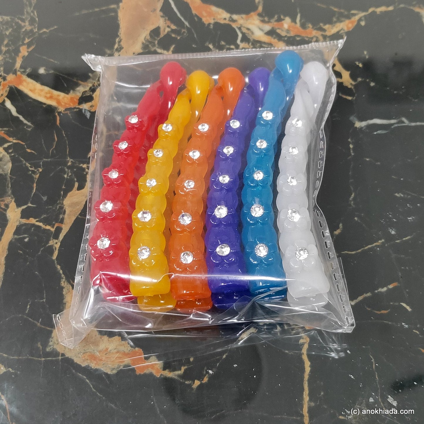 Anokhi Ada Multi- Colour  Rhinestone Studded Floral Banana Hair Clips (Set of 6, BC-001)