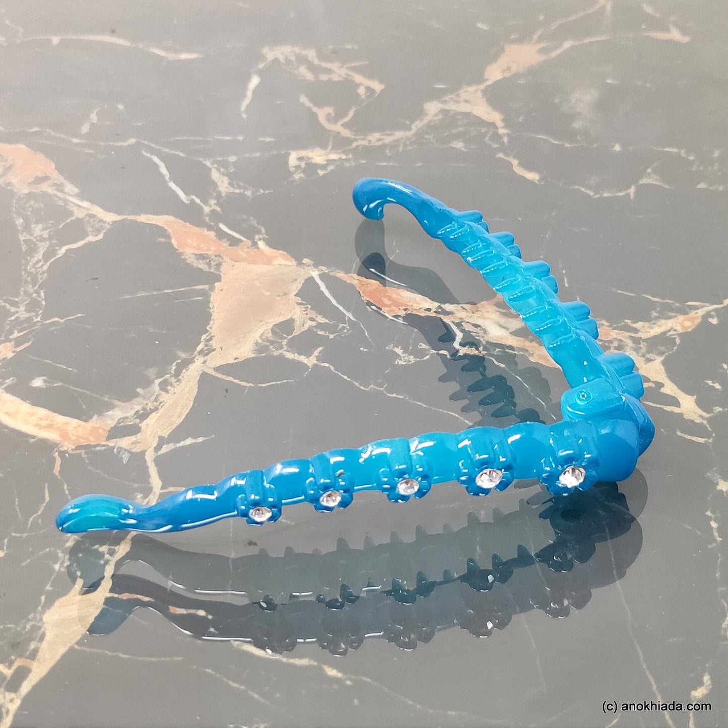 Anokhi Ada Blue Rhinestone Studded Floral Banana Hair Clips (BC-001c)