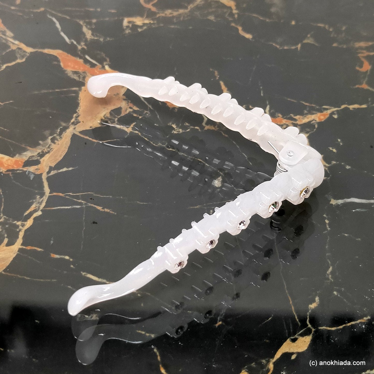 Anokhi Ada White Rhinestone Studded Floral Banana Hair Clips (BC-001f)