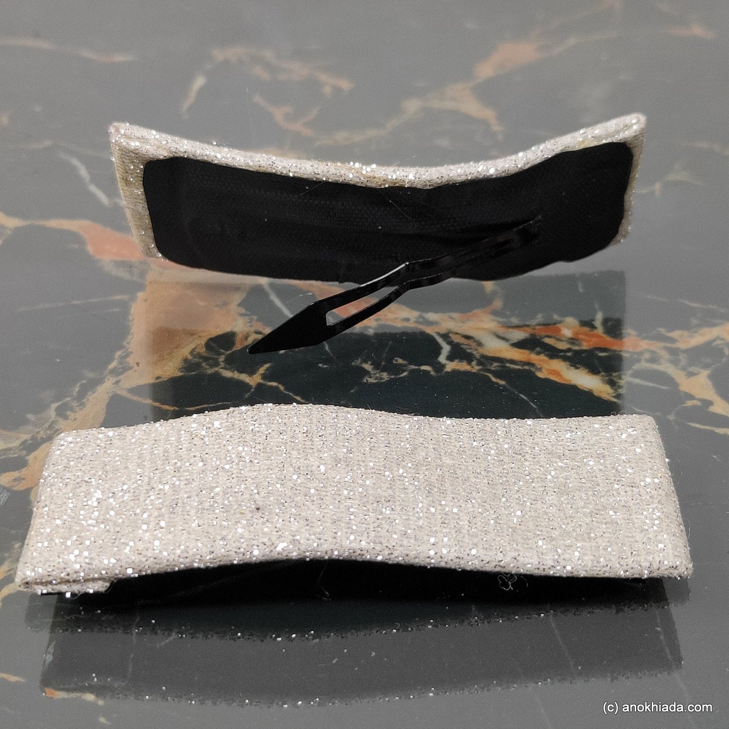 Anokhi Ada Handmade Fancy Large Tik Tak Hair Clips (Silver, Pack of 2) - BC-003