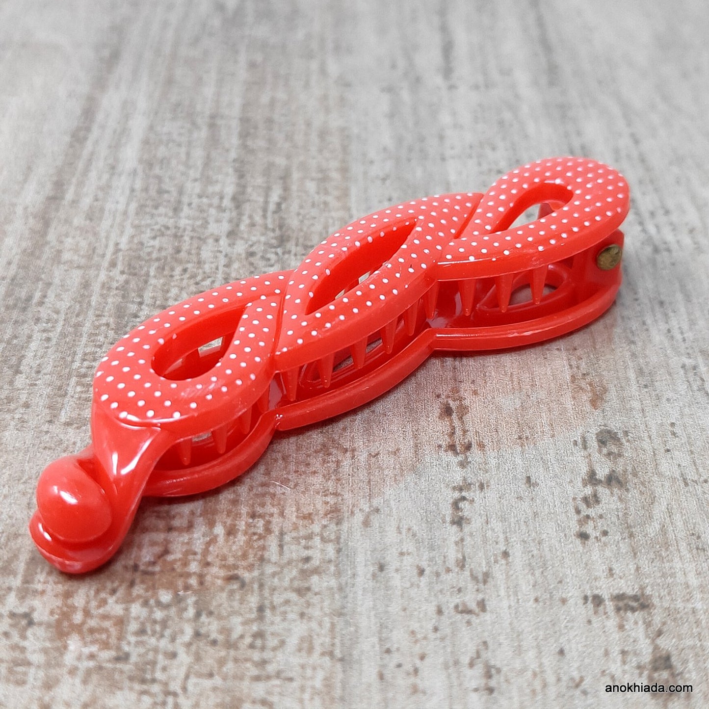 Dot Print Small Red Banana Hair Clip for Girls & Woman (98-11A Banana Hair Clips)