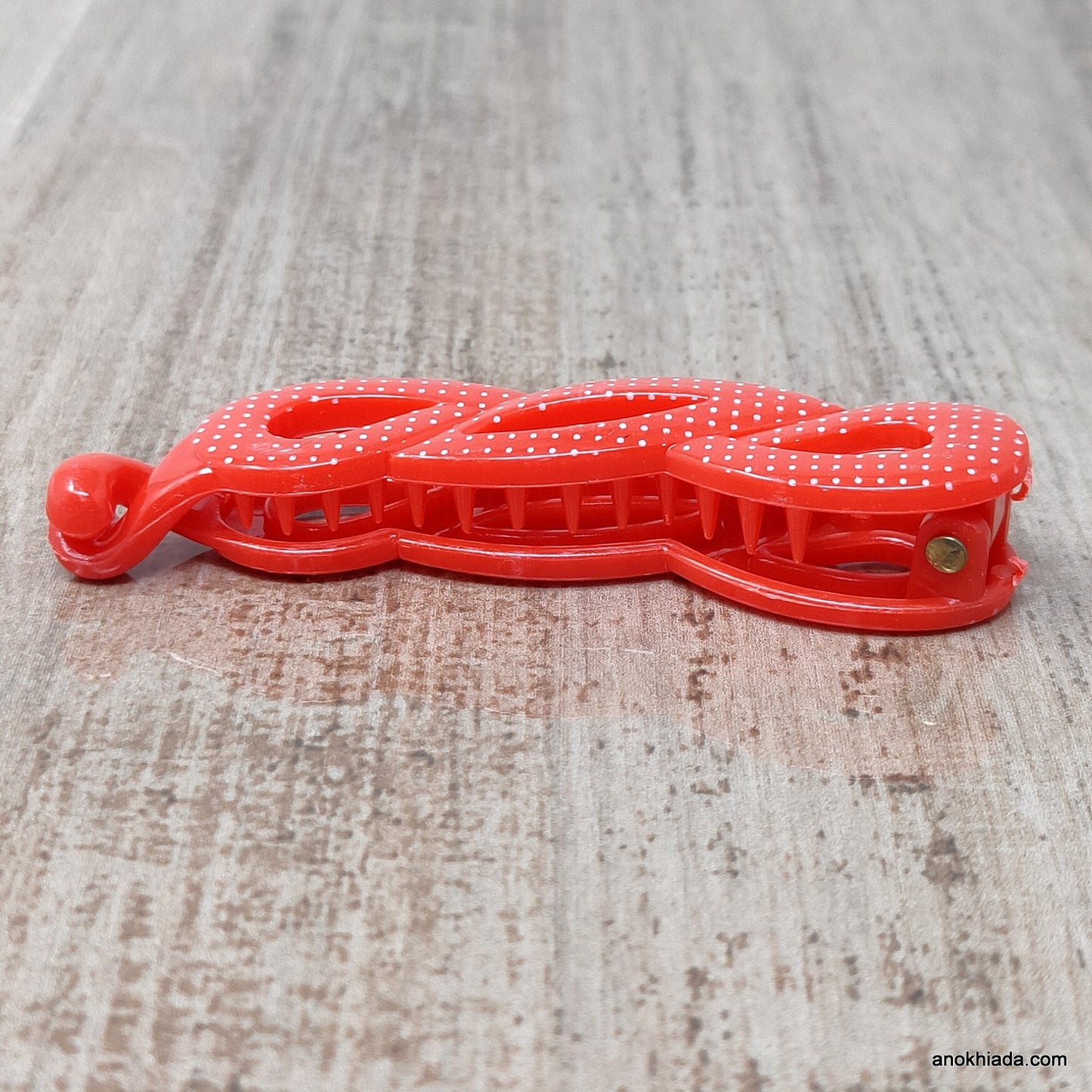 Dot Print Small Red Banana Hair Clip for Girls & Woman (98-11A Banana Hair Clips)
