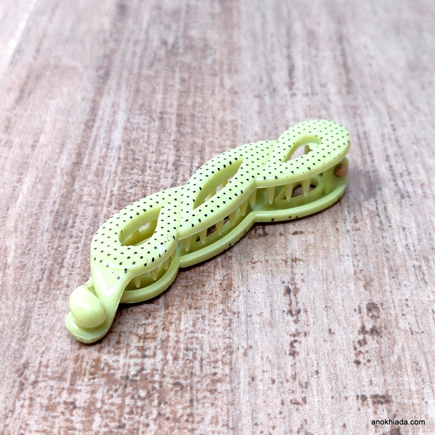 Dot Print Small Light Green Banana Hair Clip for Girls & Woman (98-11E Banana Hair Clips)