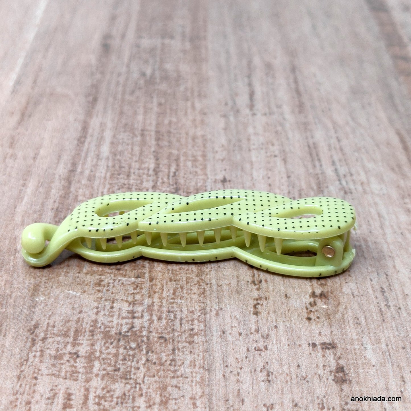 Dot Print Small Light Green Banana Hair Clip for Girls & Woman (98-11E Banana Hair Clips)