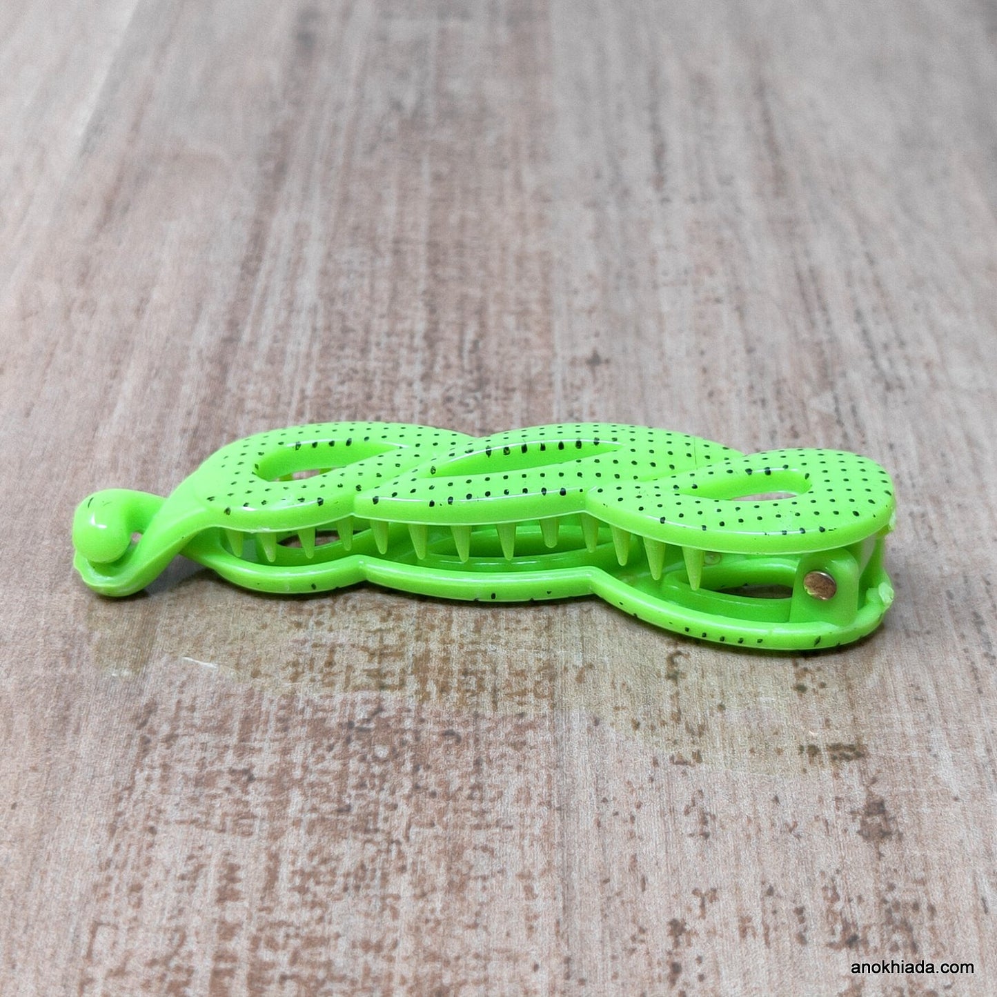 Dot Print Small Green Banana Hair Clip for Girls & Woman (98-11G Banana Hair Clips)