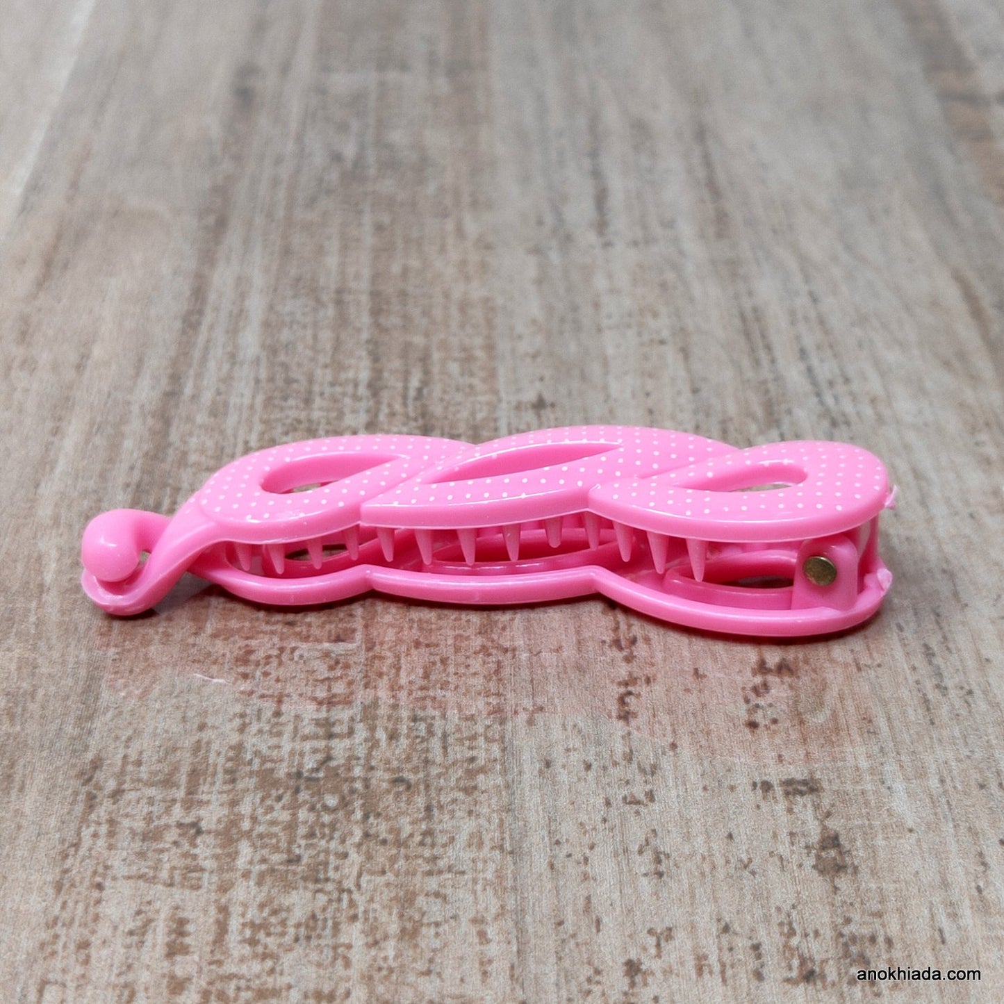 Dot Print Small Pink Banana Hair Clip for Girls & Woman (98-11H Banana Hair Clips)