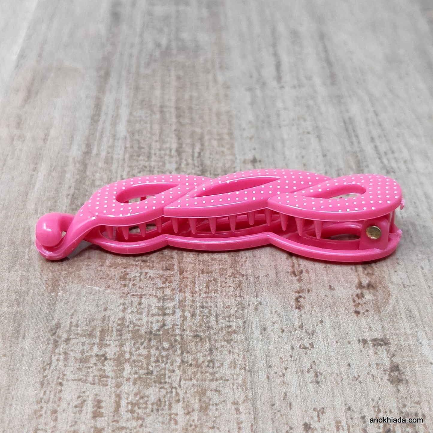 Dot Print Small Dark-Pink Banana Hair Clip for Girls & Woman (98-11L Banana Hair Clips)