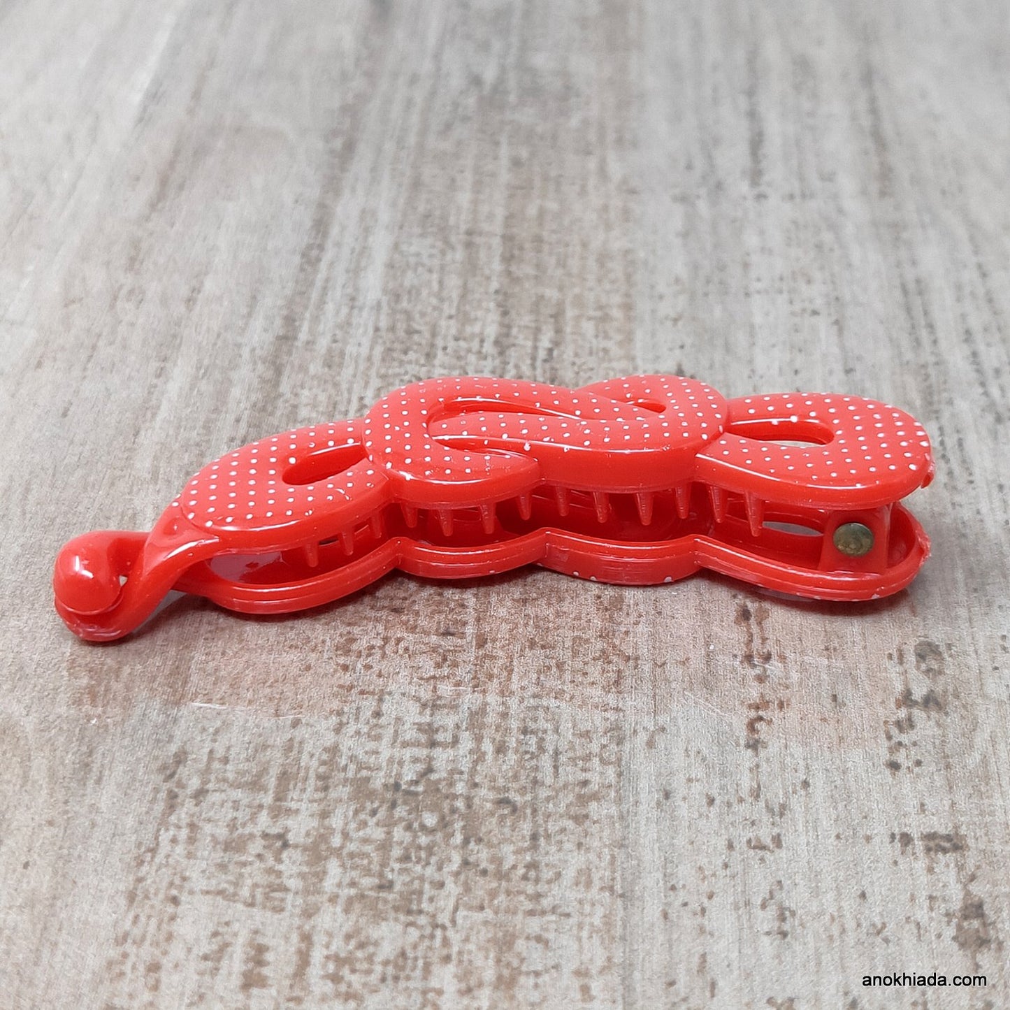 Dot Print Infinity Design Small Red Banana Hair Clip for Girls & Woman (98-12A Banana Hair Clips)