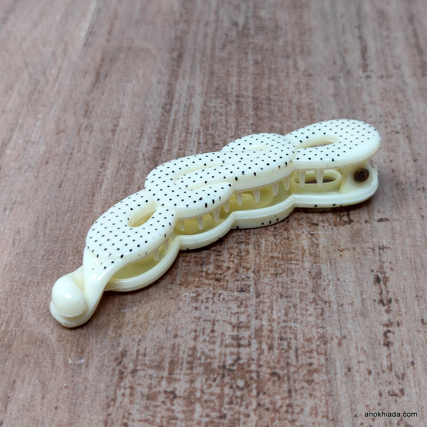 Dot Print Infinity Design Small Off-White Banana Hair Clip for Girls & Woman (98-12D Banana Hair Clips)