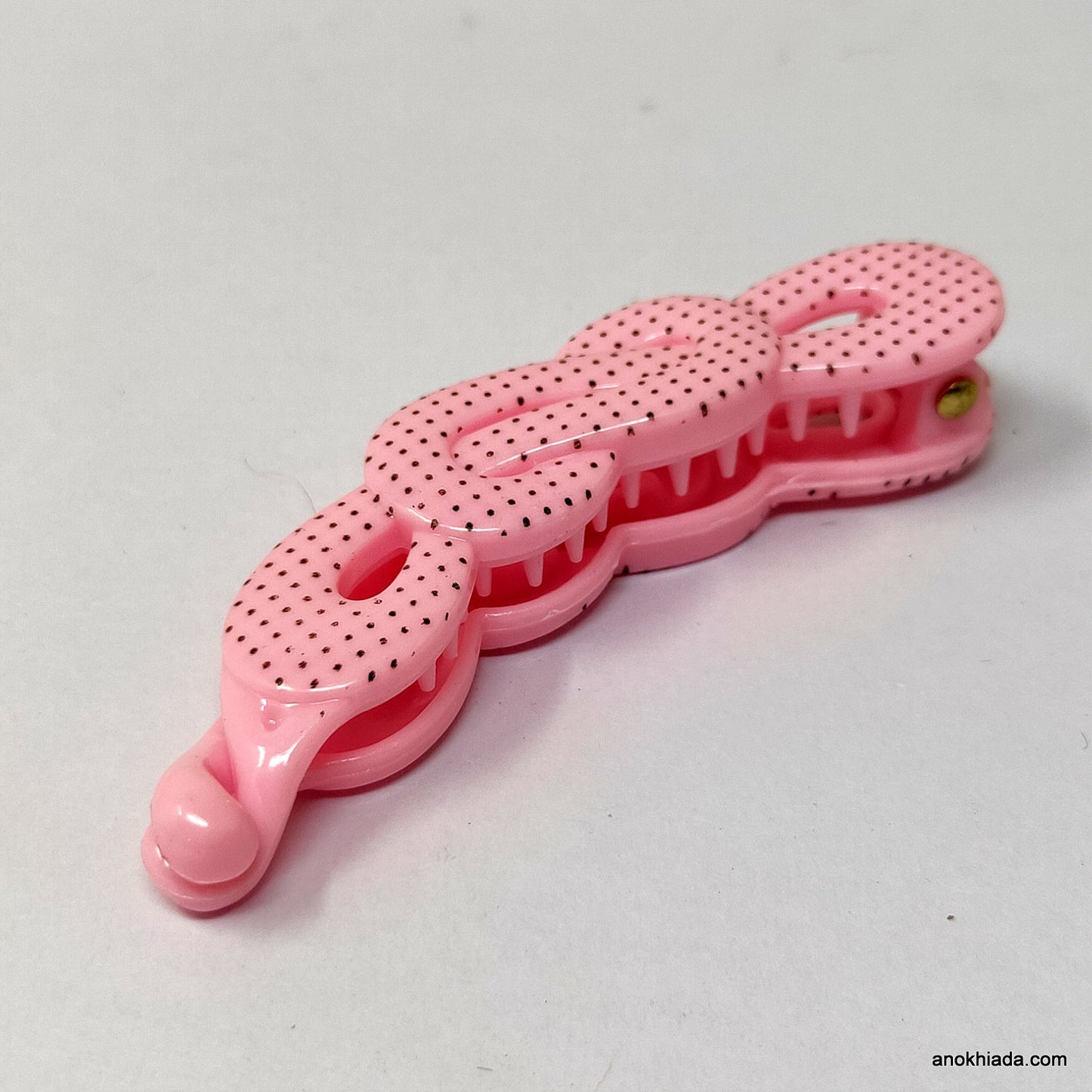 Dot Print Infinity Design Small Baby-Pink Banana Hair Clip for Girls & Woman (98-12J Banana Hair Clips)