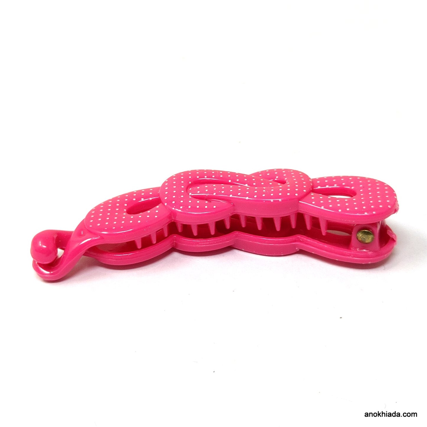 Dot Print Infinity Design Small Dark-Pink Banana Hair Clip for Girls & Woman (98-12L Banana Hair Clips)