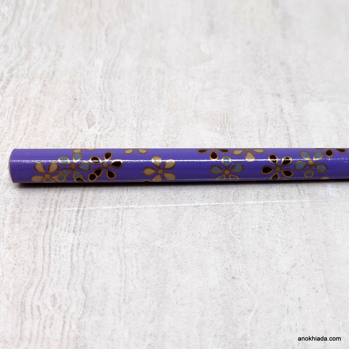 Floral Print Purple Wooden Juda Stick/Bun Stick - 99-01E