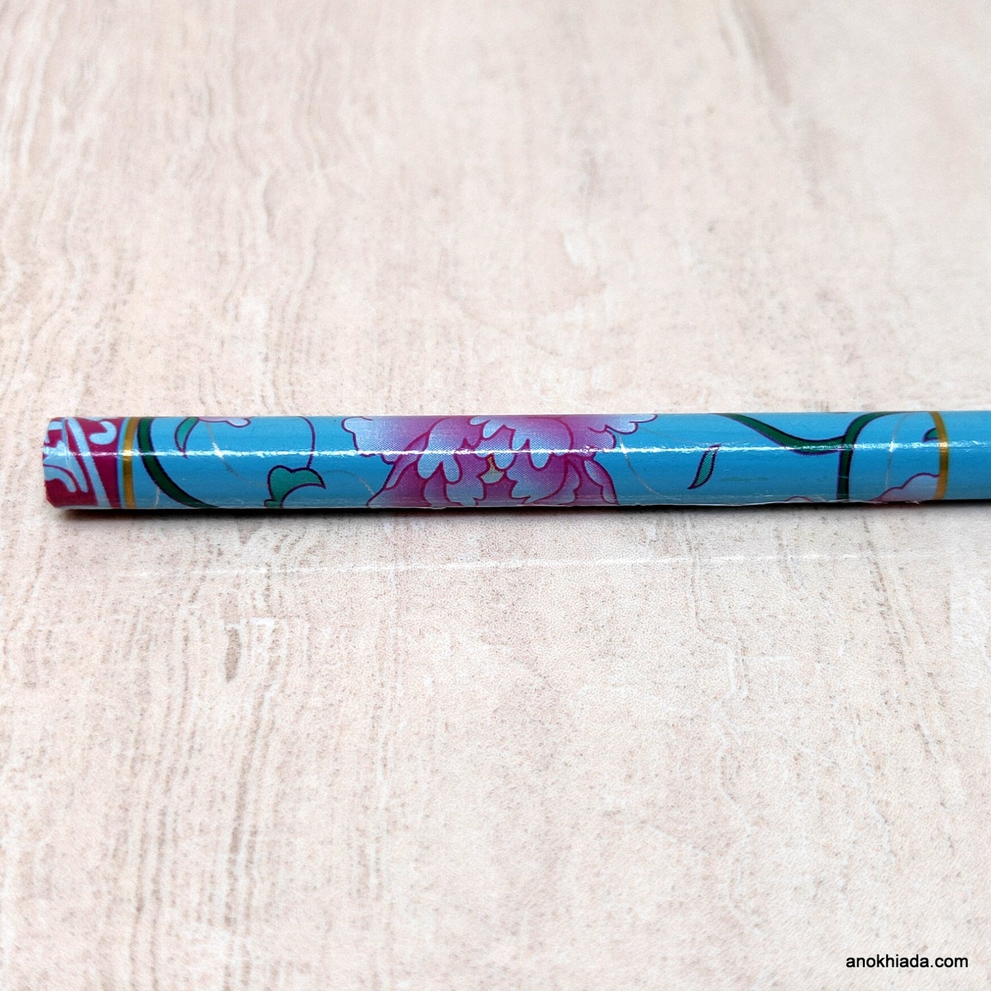 Floral Print Sky Blue Wooden Juda Stick/Bun Stick - 99-02B