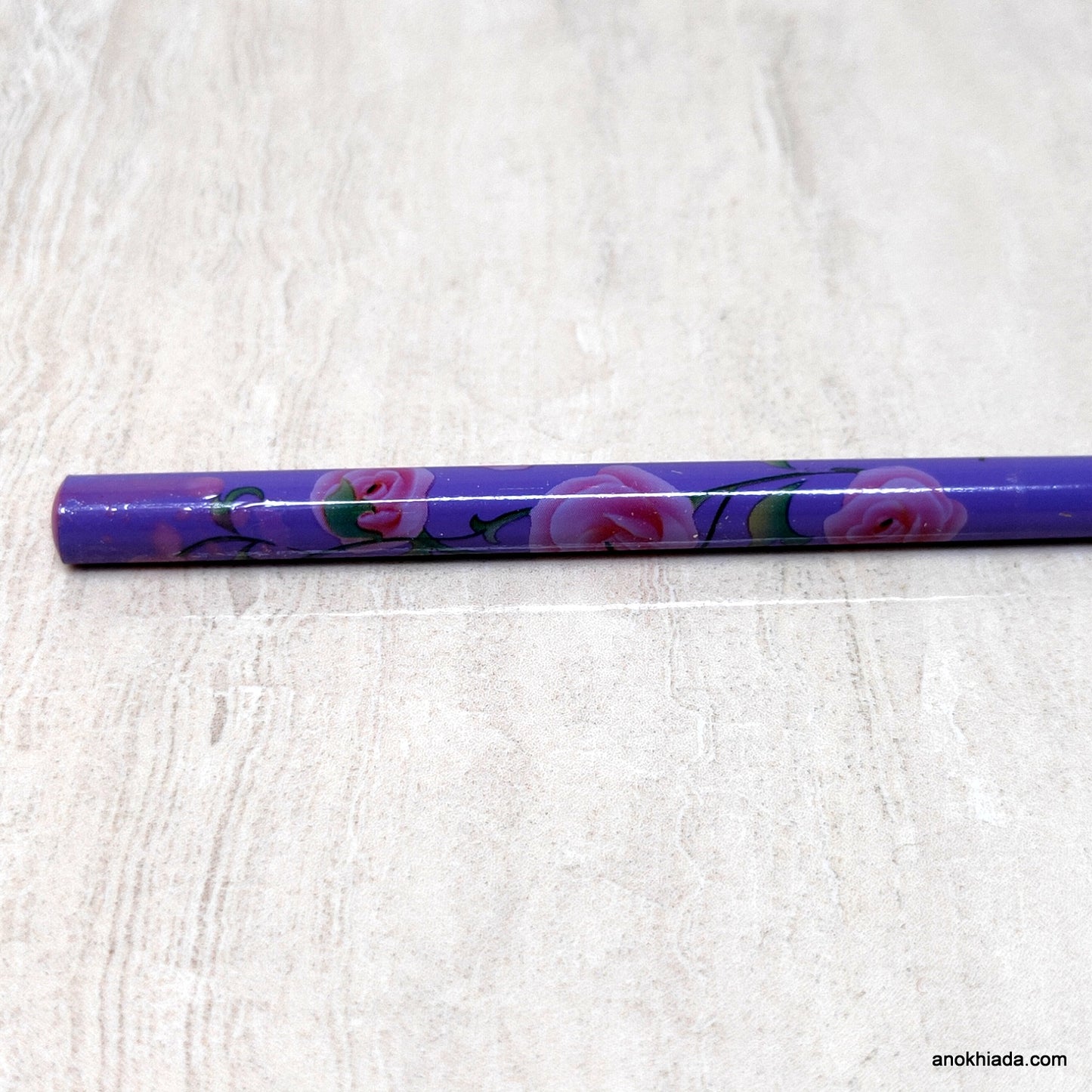 Floral Print Purple Wooden Juda Stick/Bun Stick - 99-03B