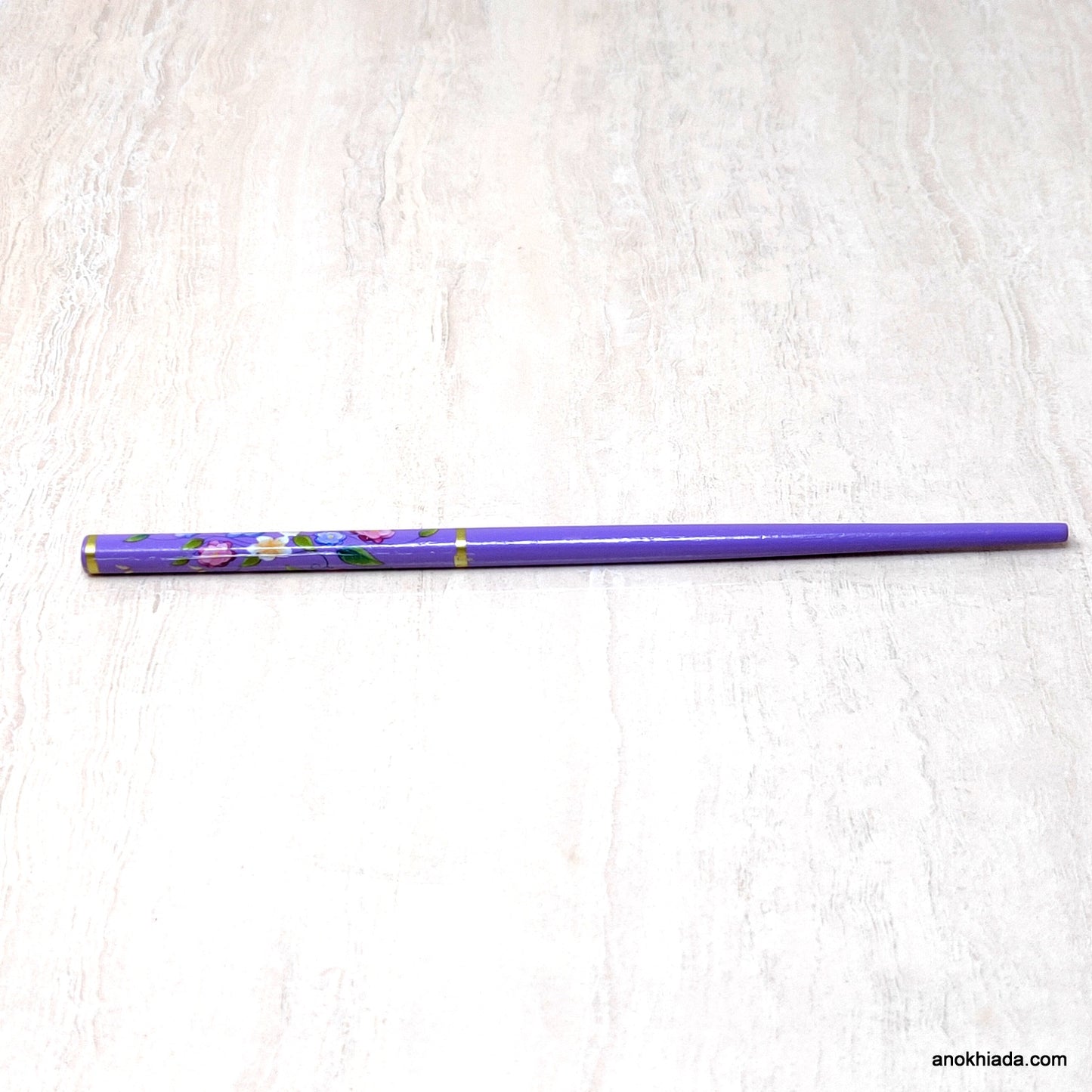 Flower Print Purple Wooden Juda Stick/Bun Stick - 99-04A