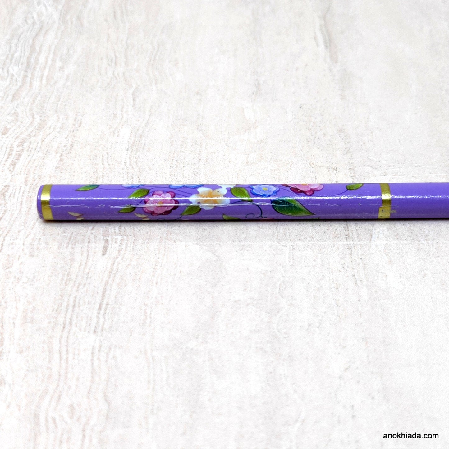 Flower Print Purple Wooden Juda Stick/Bun Stick - 99-04A