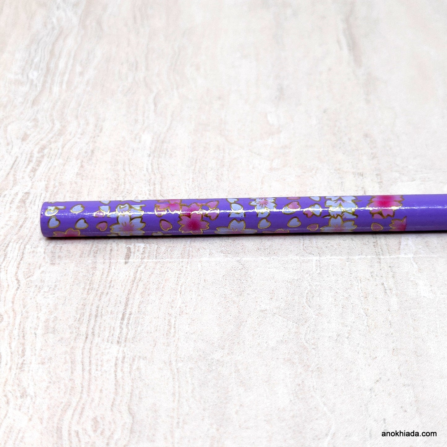 Flower Print Purple Wooden Juda Stick/Bun Stick - (99-05A Juda Stick)