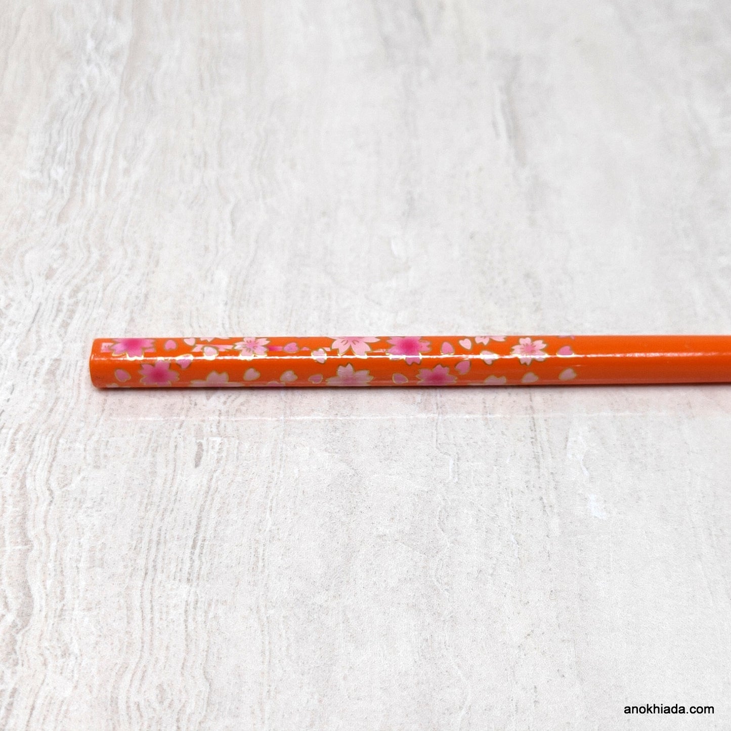 Flower Print Orange Wooden Juda Stick/Bun Stick - (99-05E Juda Stick)