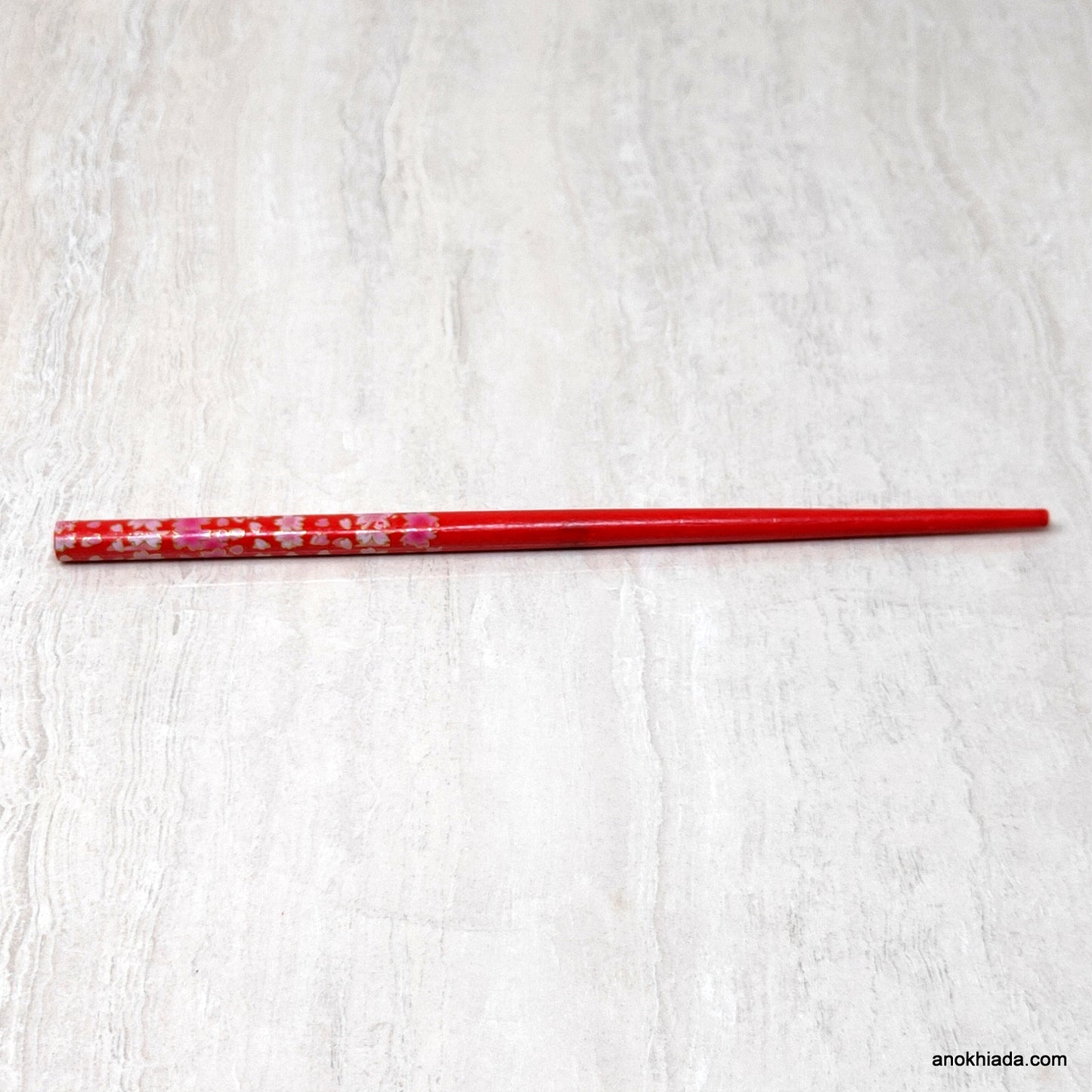 Flower Print Red Wooden Juda Stick/Bun Stick - (99-05F Juda Stick)